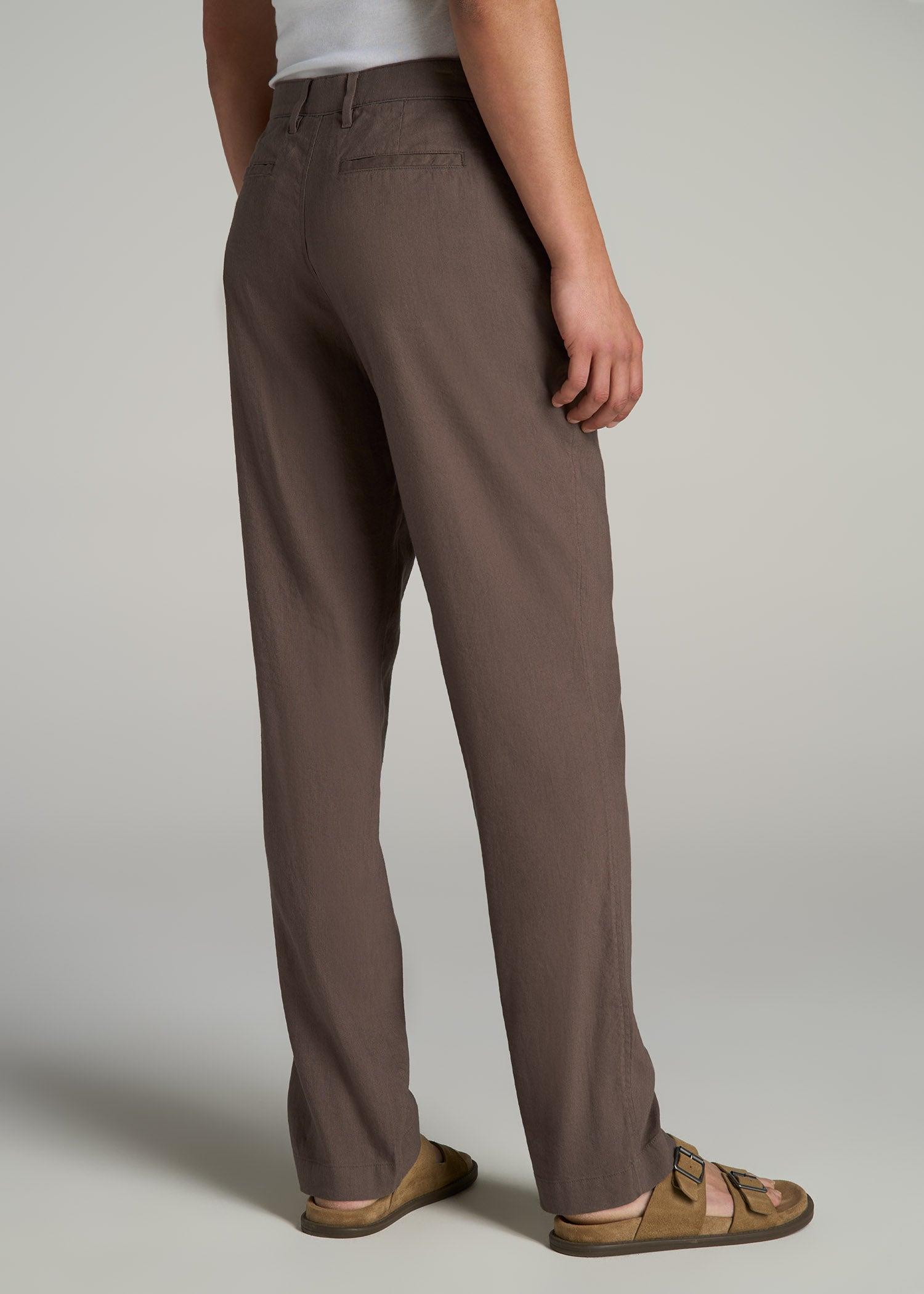 Garment Dyed Linen Casual Pants for Tall Men in Washed Brown Male Product Image