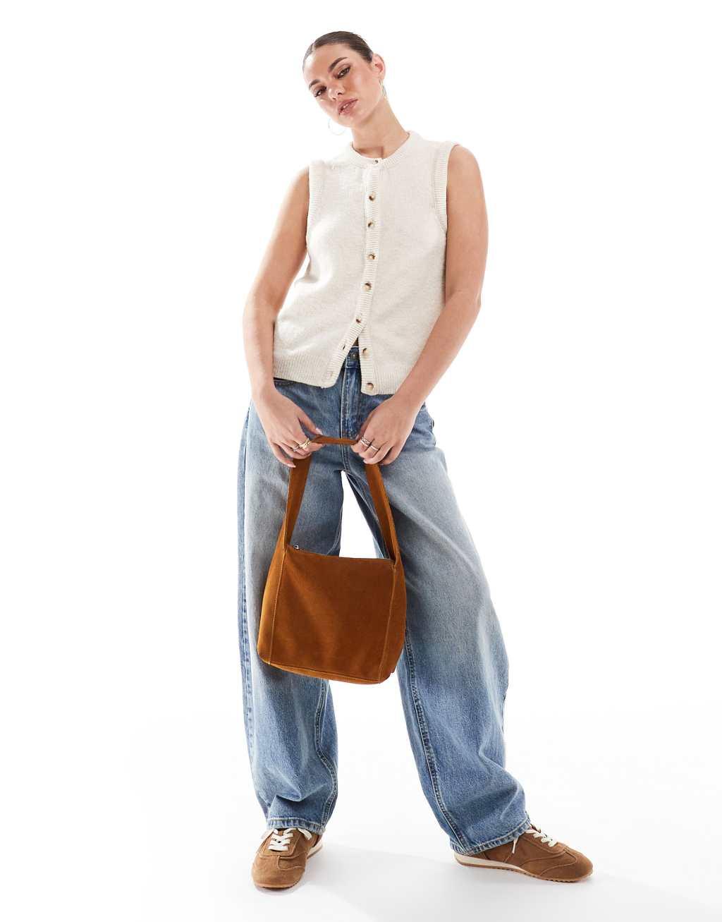 Stradivarius knit cardigan vest in ecru Product Image