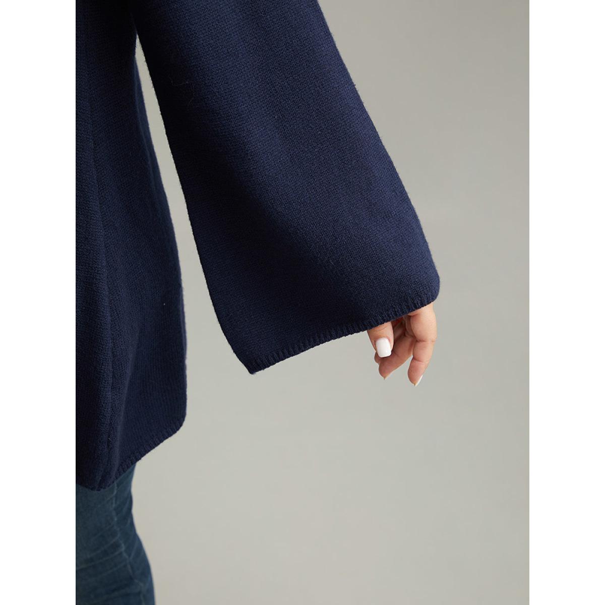 Plus Size Supersoft Essentials Geometric Bell Sleeve Pullover Indigo Women Casual Loose Long Sleeve Round Neck Dailywear Pullovers BloomChic 18-20/2X Product Image