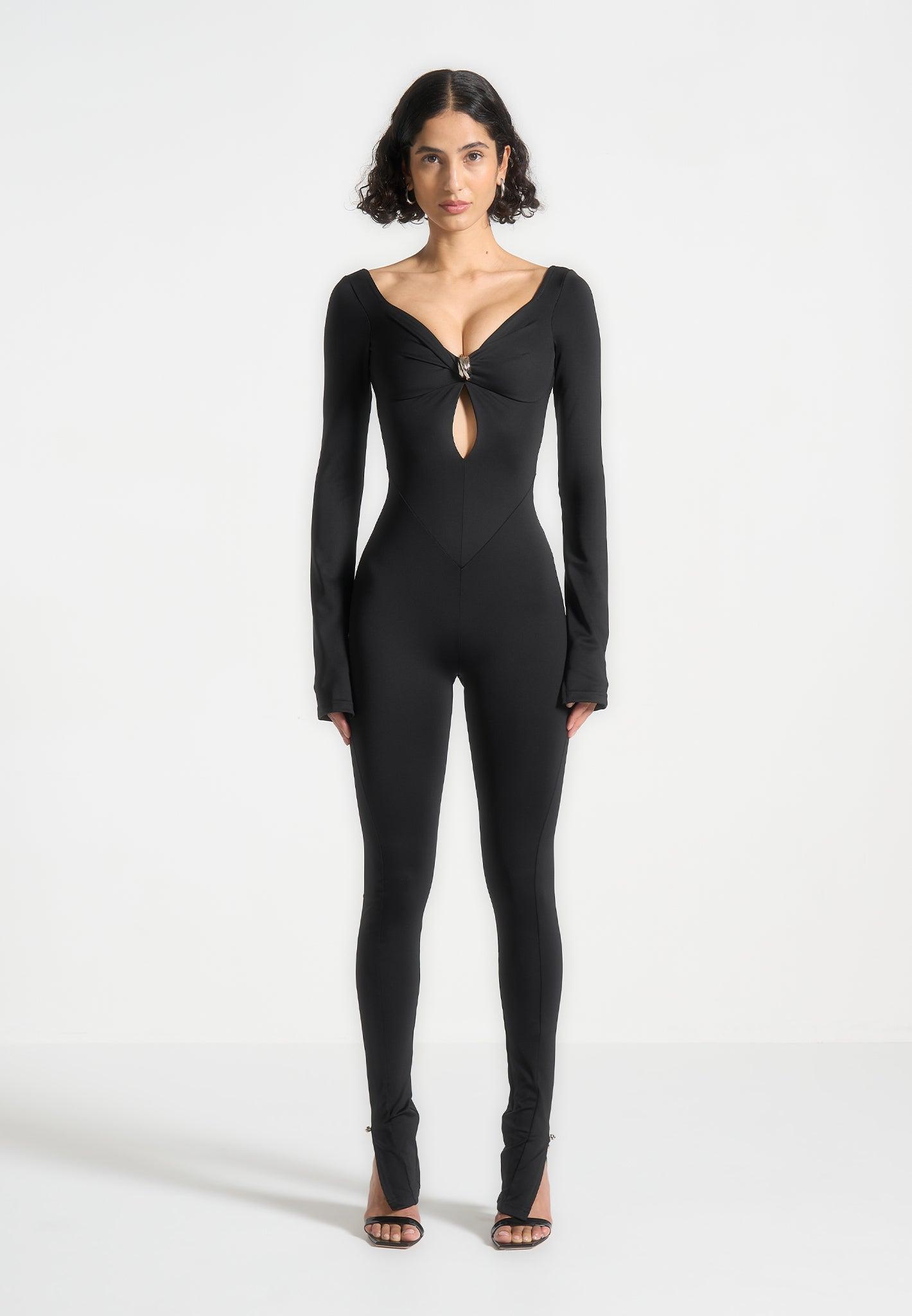 Twisted Bust Off Shoulder Jumpsuit - Black Female Product Image