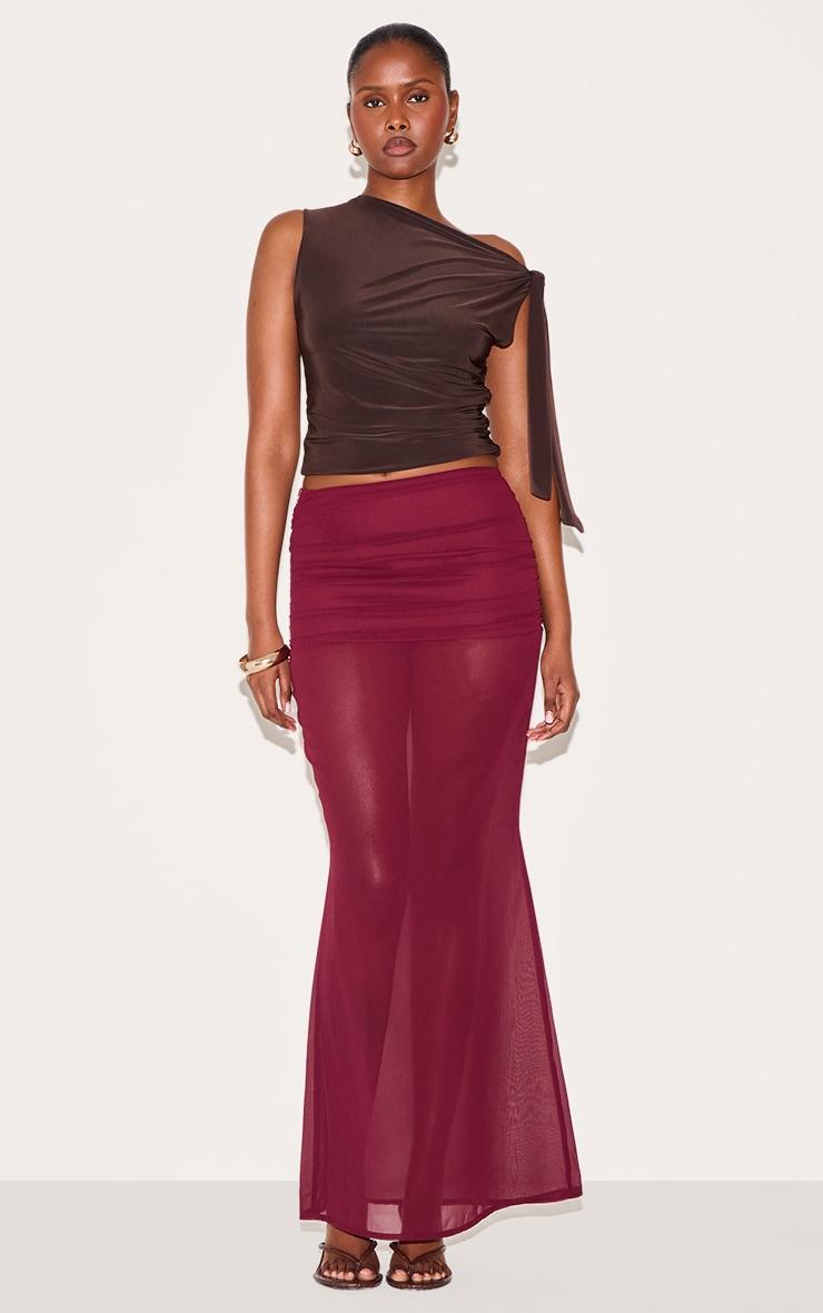 Wine Chiffon Fold Over Ruched Maxi Skirt Product Image