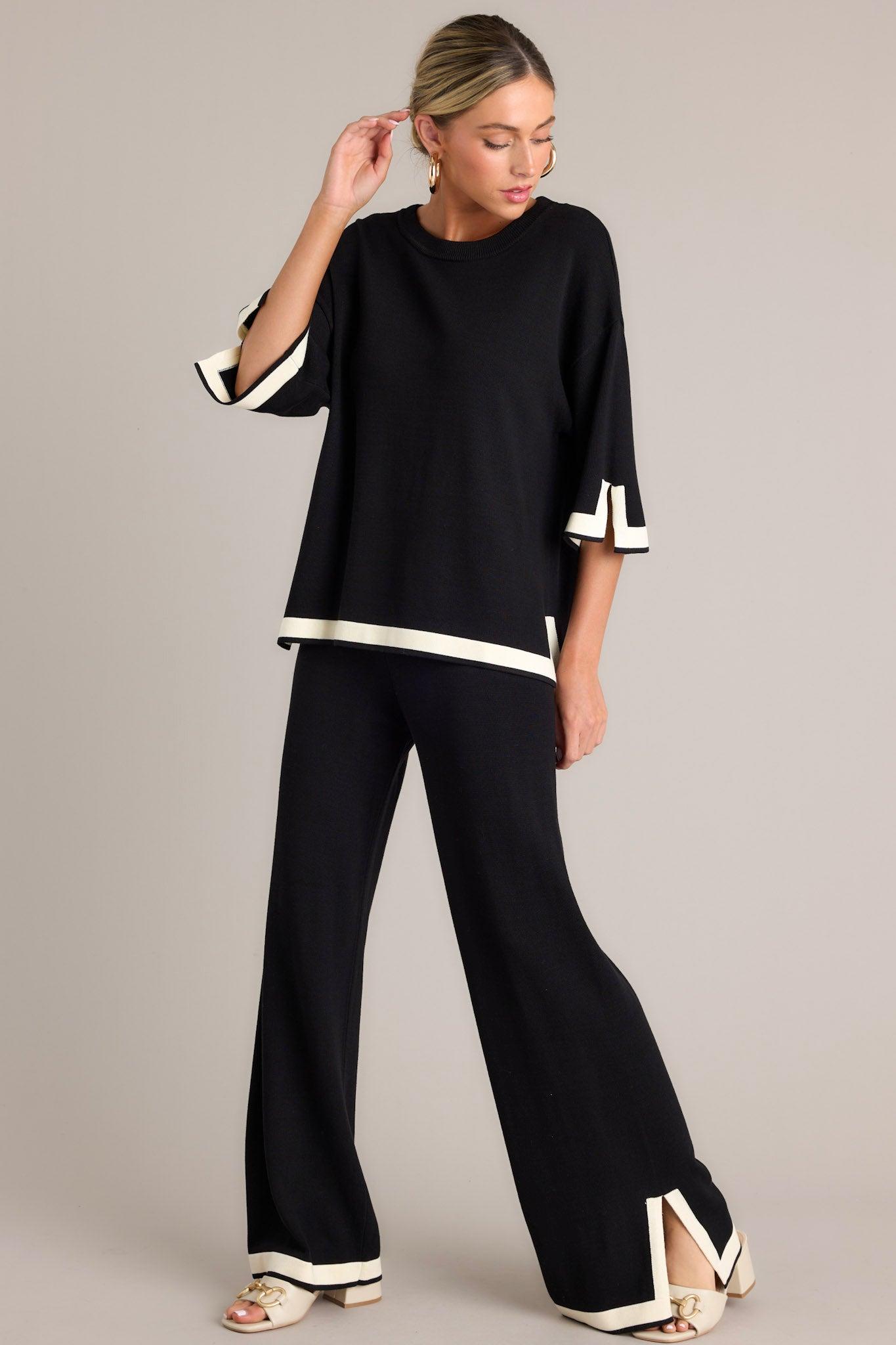 Bold Symphony Split Hem Black Sweater Pants Product Image