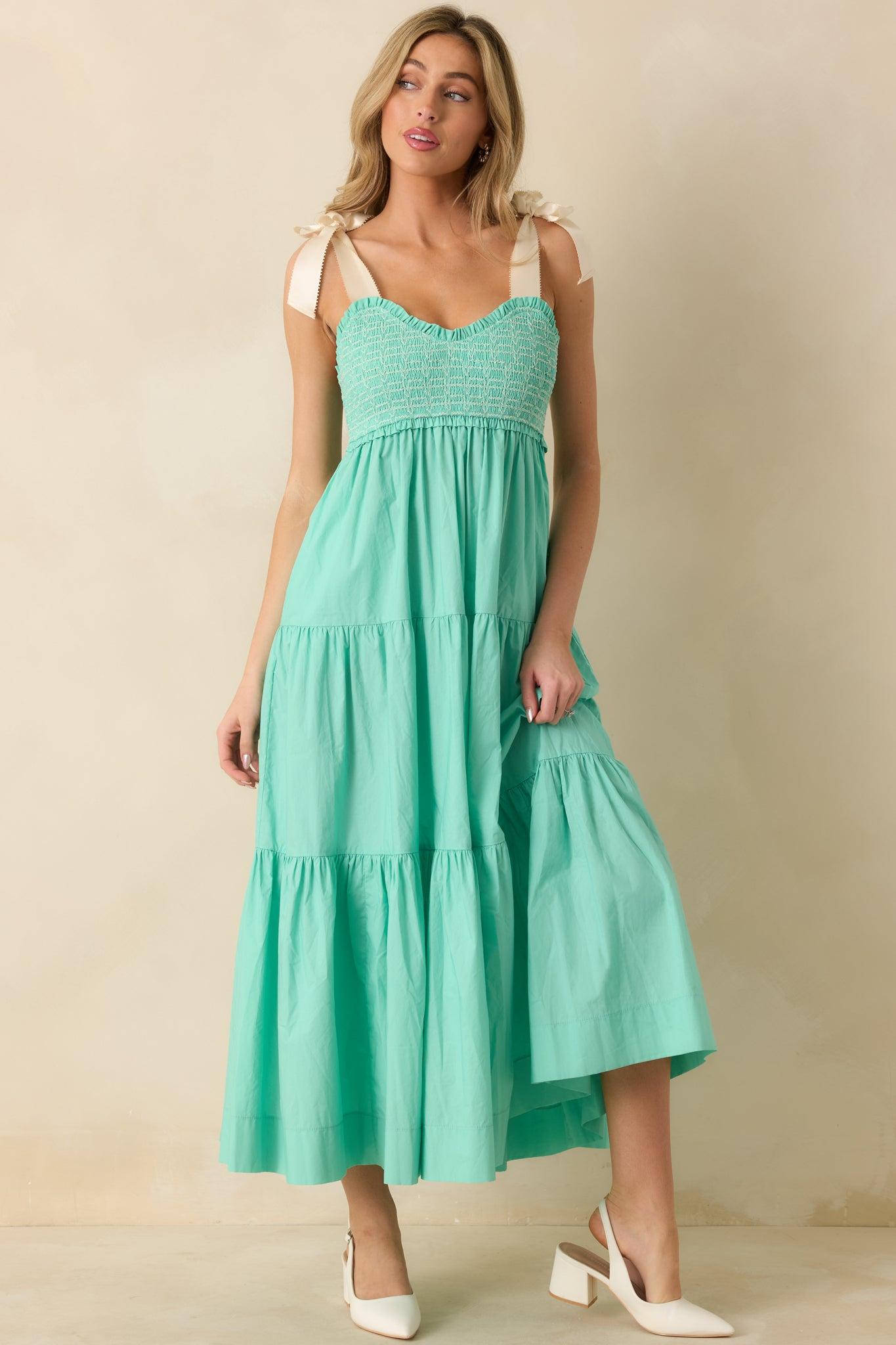 The Felicity Mint Green Cotton Midi Dress Product Image
