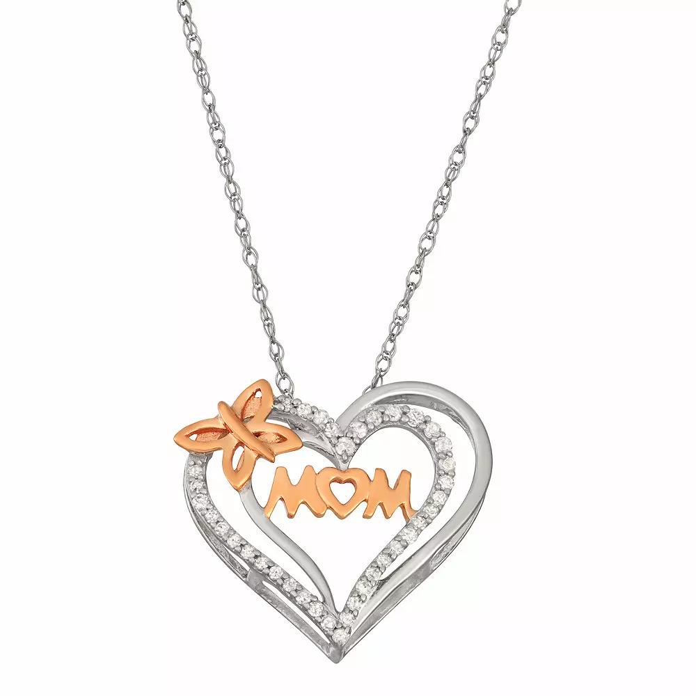 HDI 10k White Gold 1/10 Carat T.W. Diamond Mom Heart Pendant Necklace, Women's, 10k Two Tone Product Image