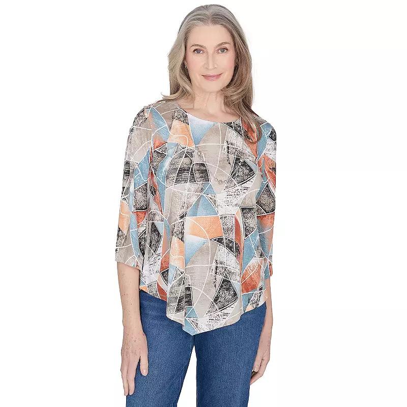 Women's Alfred Dunner Stained Glass Sharkbite Top, Size: XL, Multi Neutral Product Image
