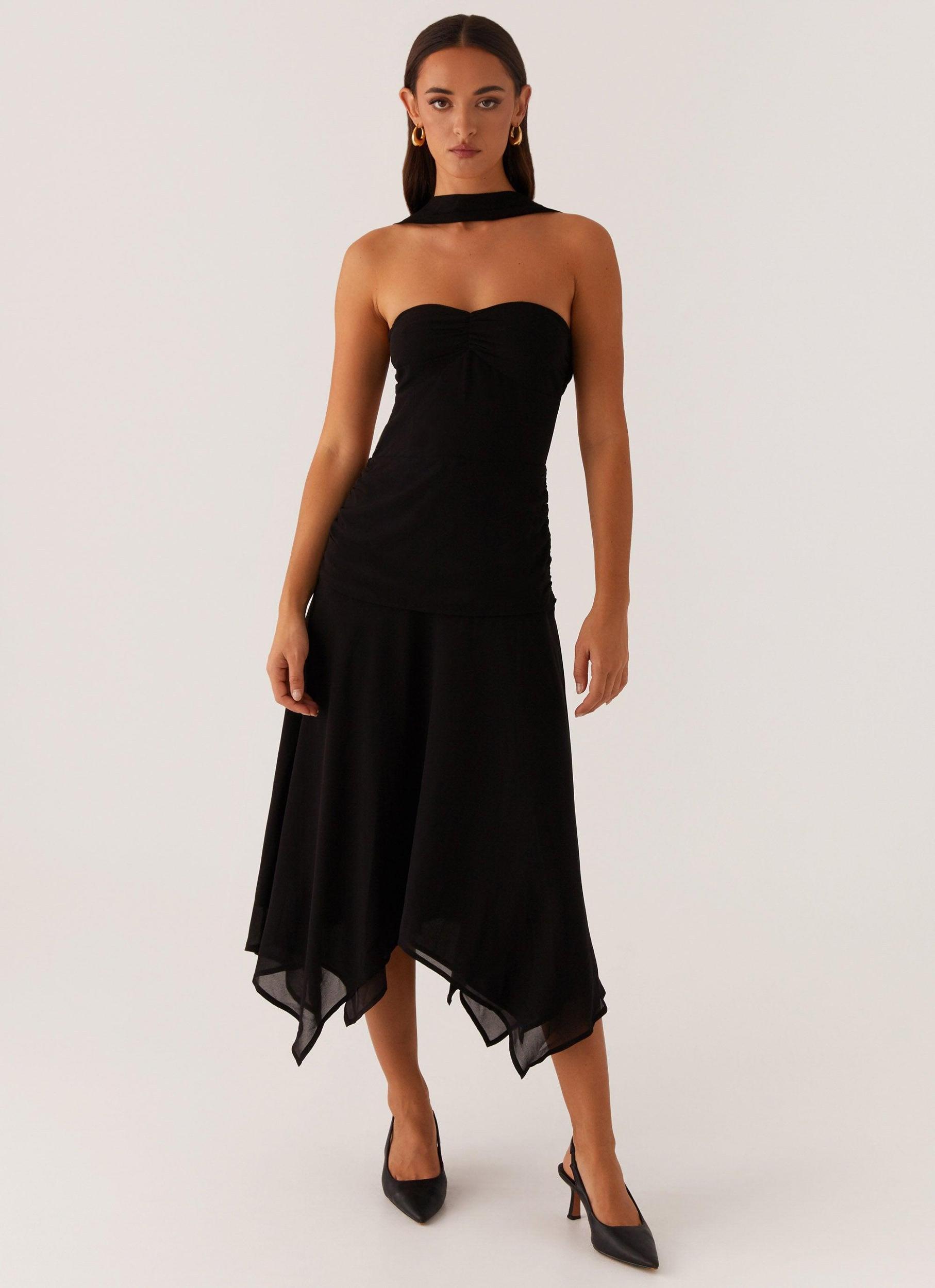 Leto Chiffon Midi Dress - Black Product Image