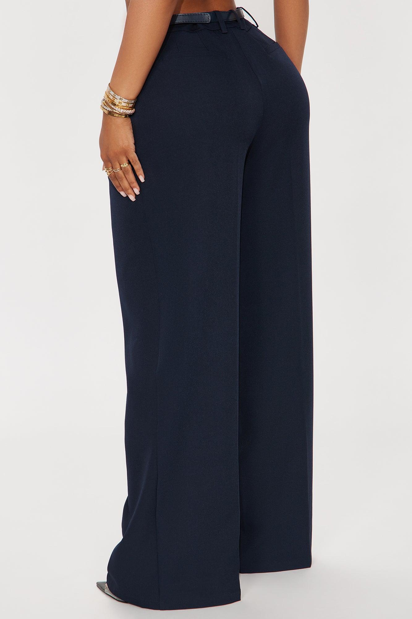 Claudia Belted Straight Leg Trouser Pant 33″ - Navy Female Product Image