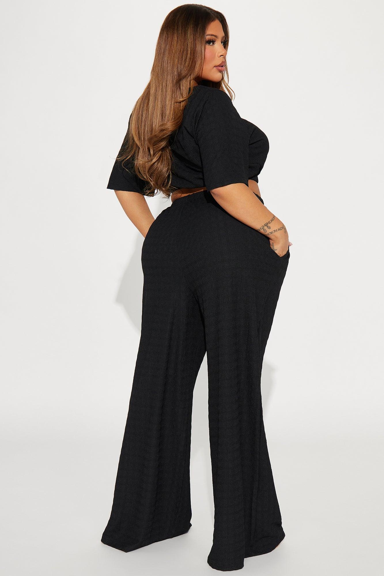 Day Plans Textured Pant Set - Black Product Image