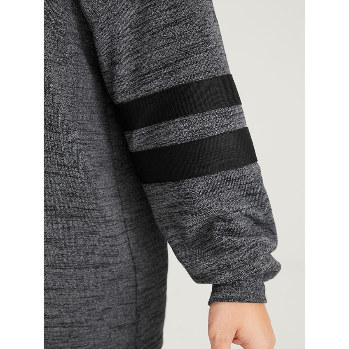 Plus Size Plain Contrast Button Up Round Neck Sweatshirt Women DimGray Casual Contrast Round Neck Dailywear Sweatshirts BloomChic 22-24/3X Product Image