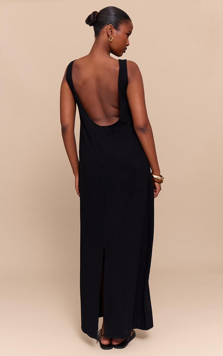 Black Textured Boat Neck Low Back Maxi Dress Product Image