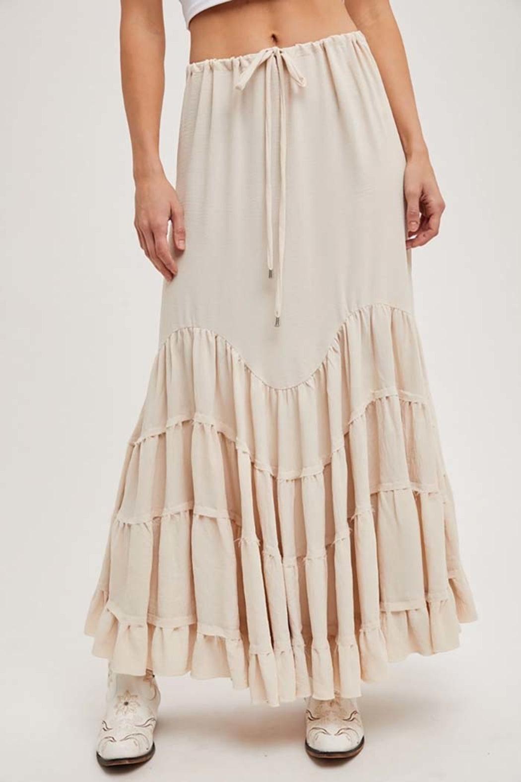 Ruffled Drawstring Waist Maxi Skirt Product Image