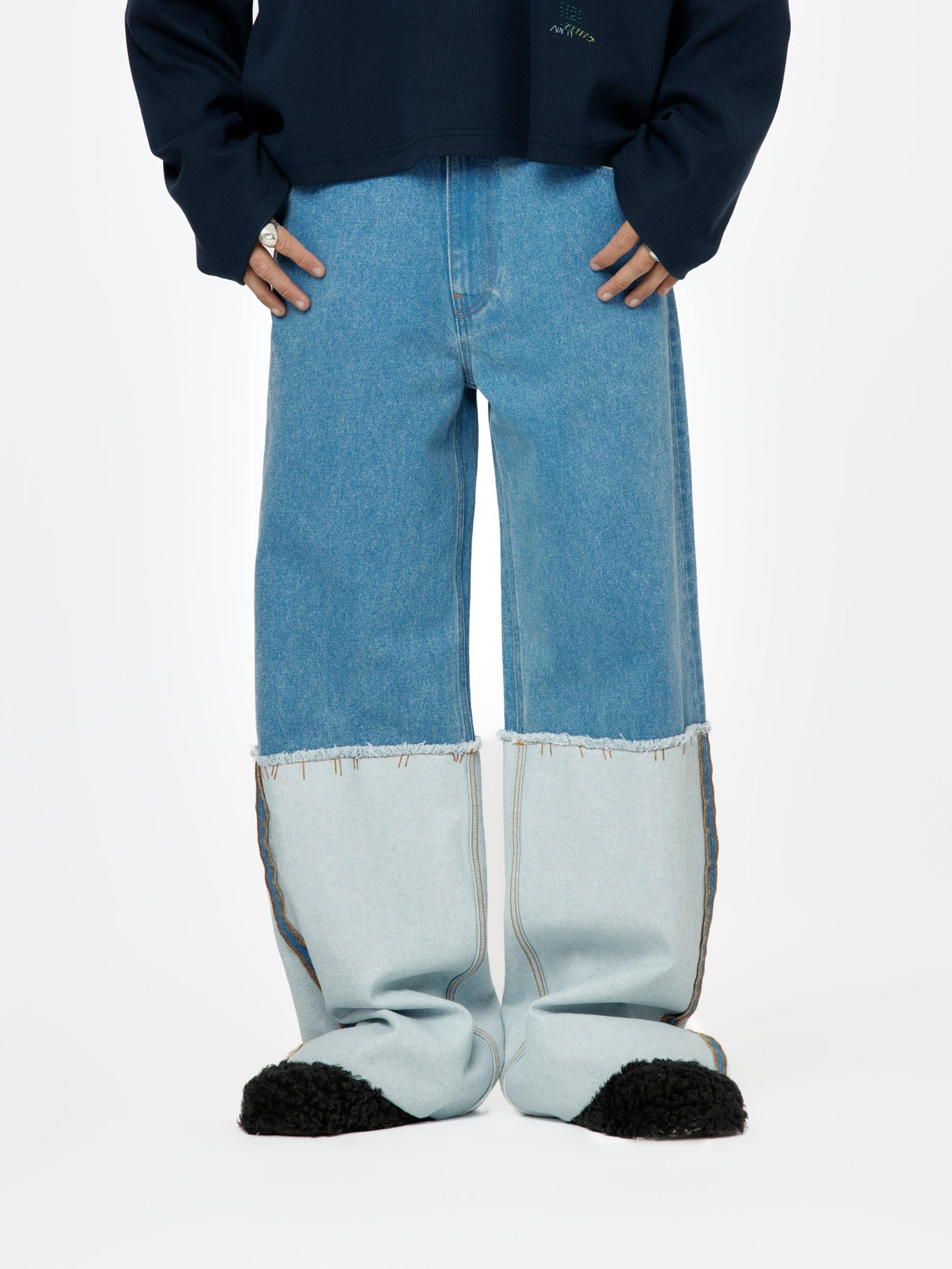 Bleach Coated Organic Denim Mega Trousers (Cobalt) Product Image