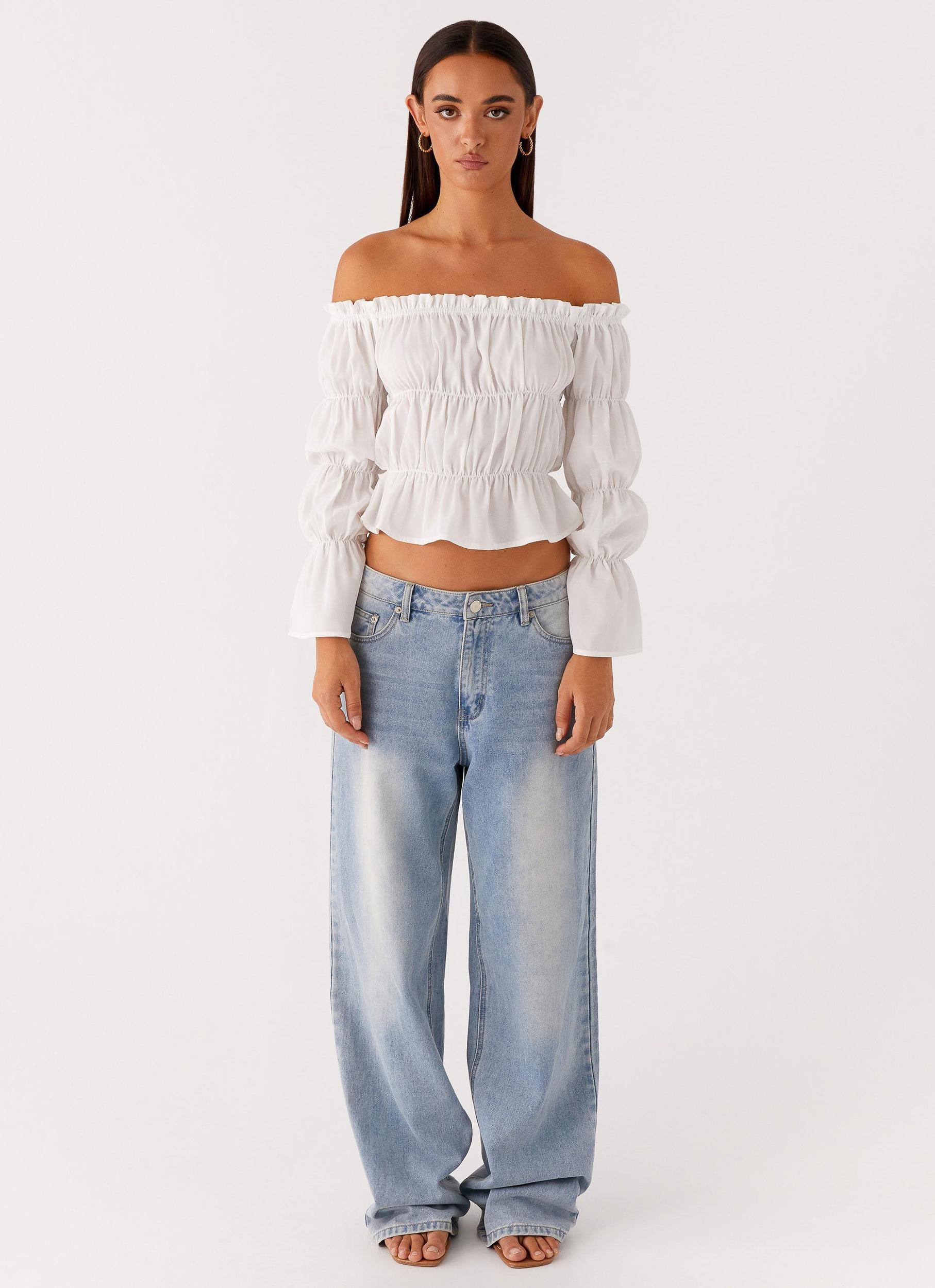 Imara Ruched Long Sleeve Top - Ivory Product Image