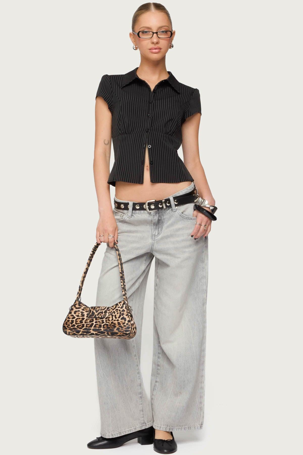 Petite Magda Acid Wash Low Rise Baggy Jeans Product Image