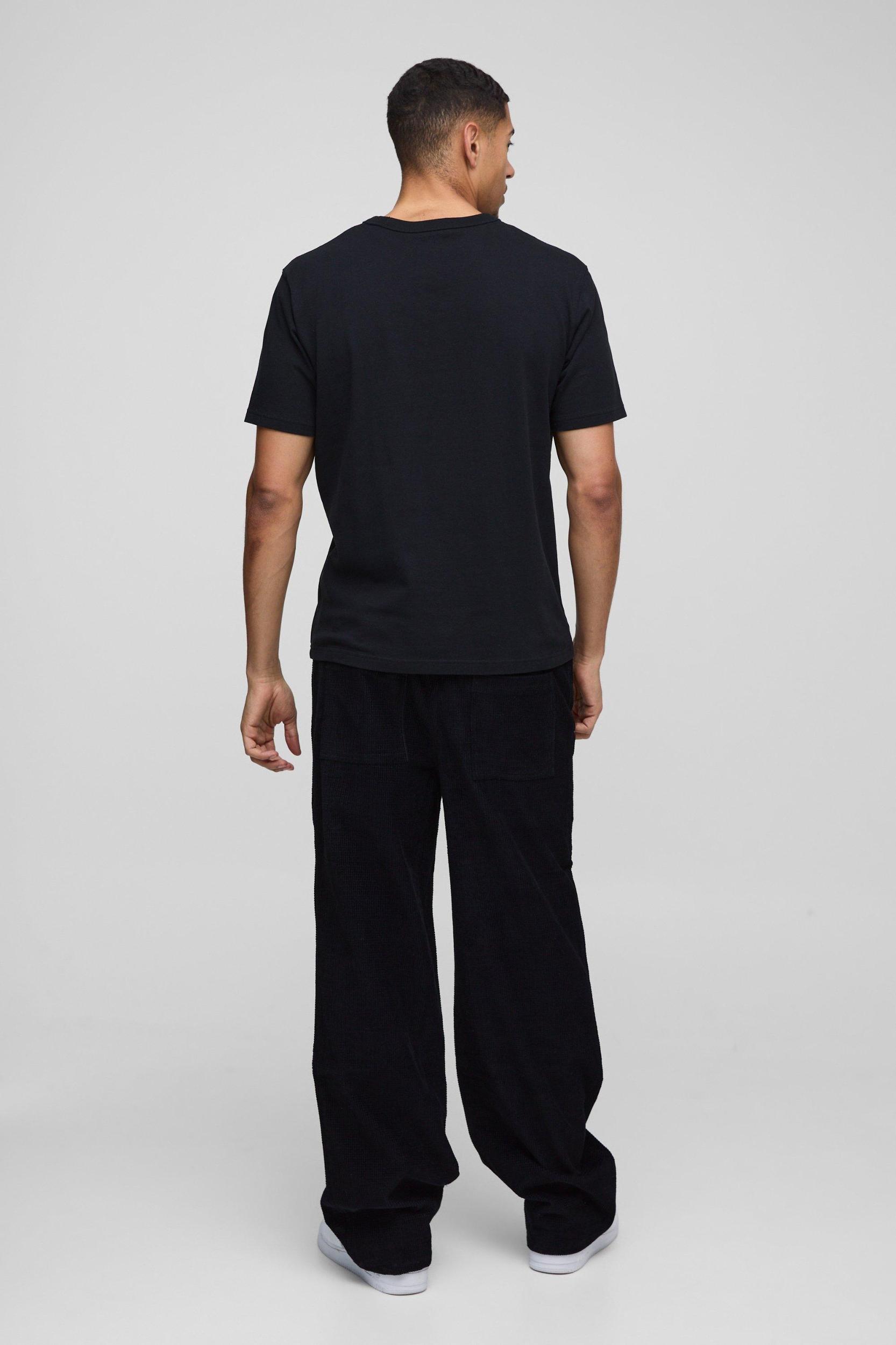 Elasticated Waist Relaxed Carpenter Waffle Corduroy Pants | boohooMAN USA Product Image