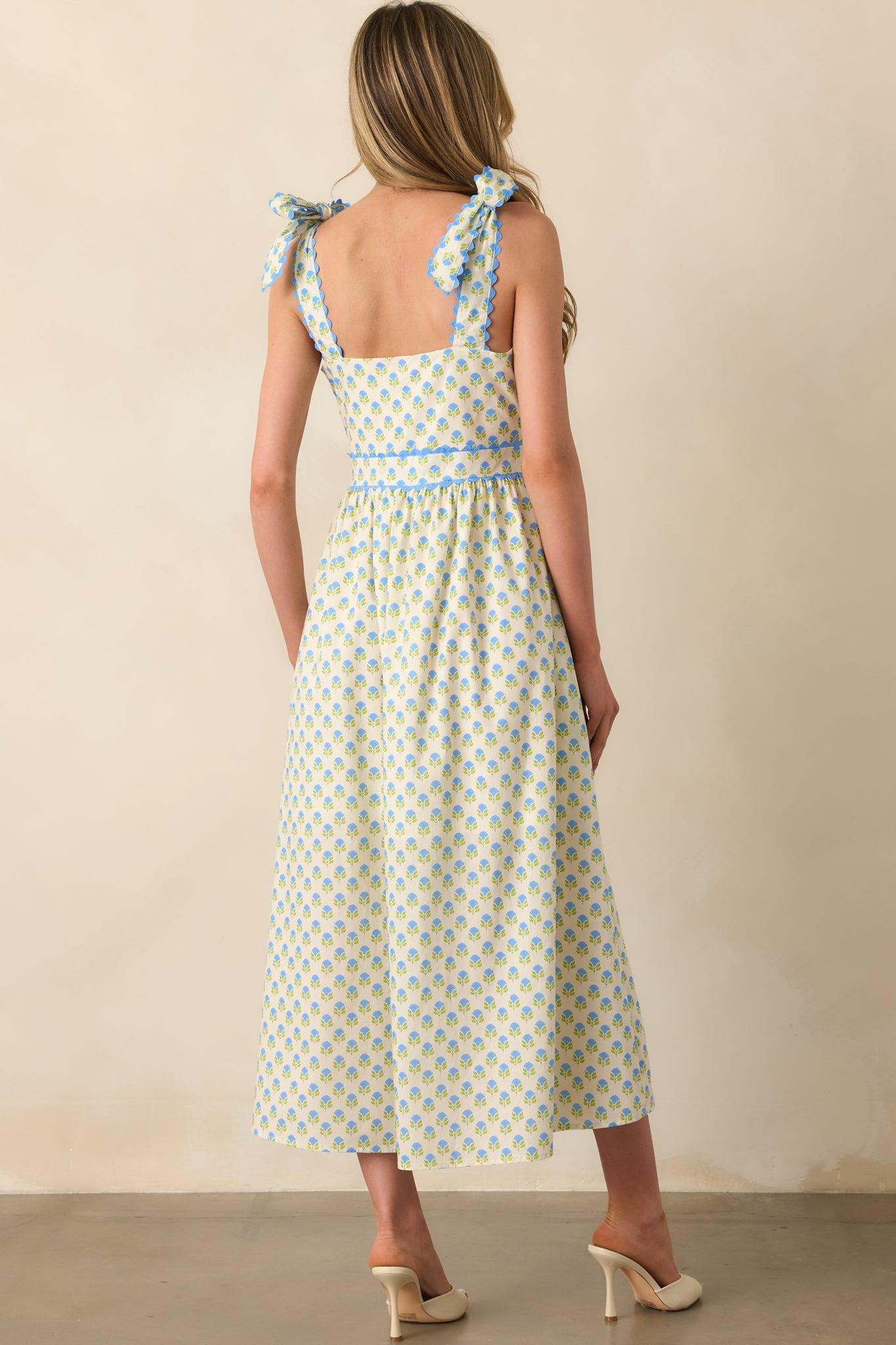 Hold Onto That Feeling Blue Floral Cotton Sleeveless Maxi Dress Product Image