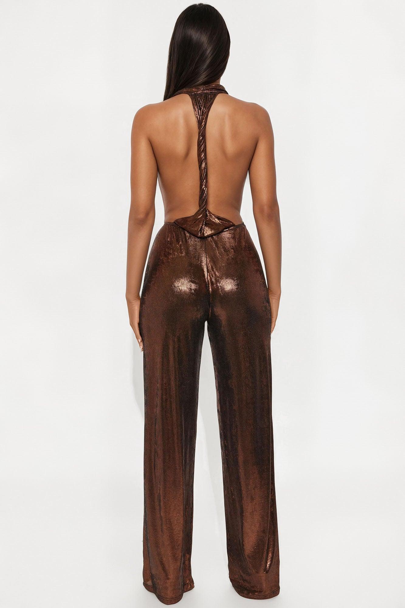 Vereena Metallic Slinky Jumpsuit - Bronze Product Image