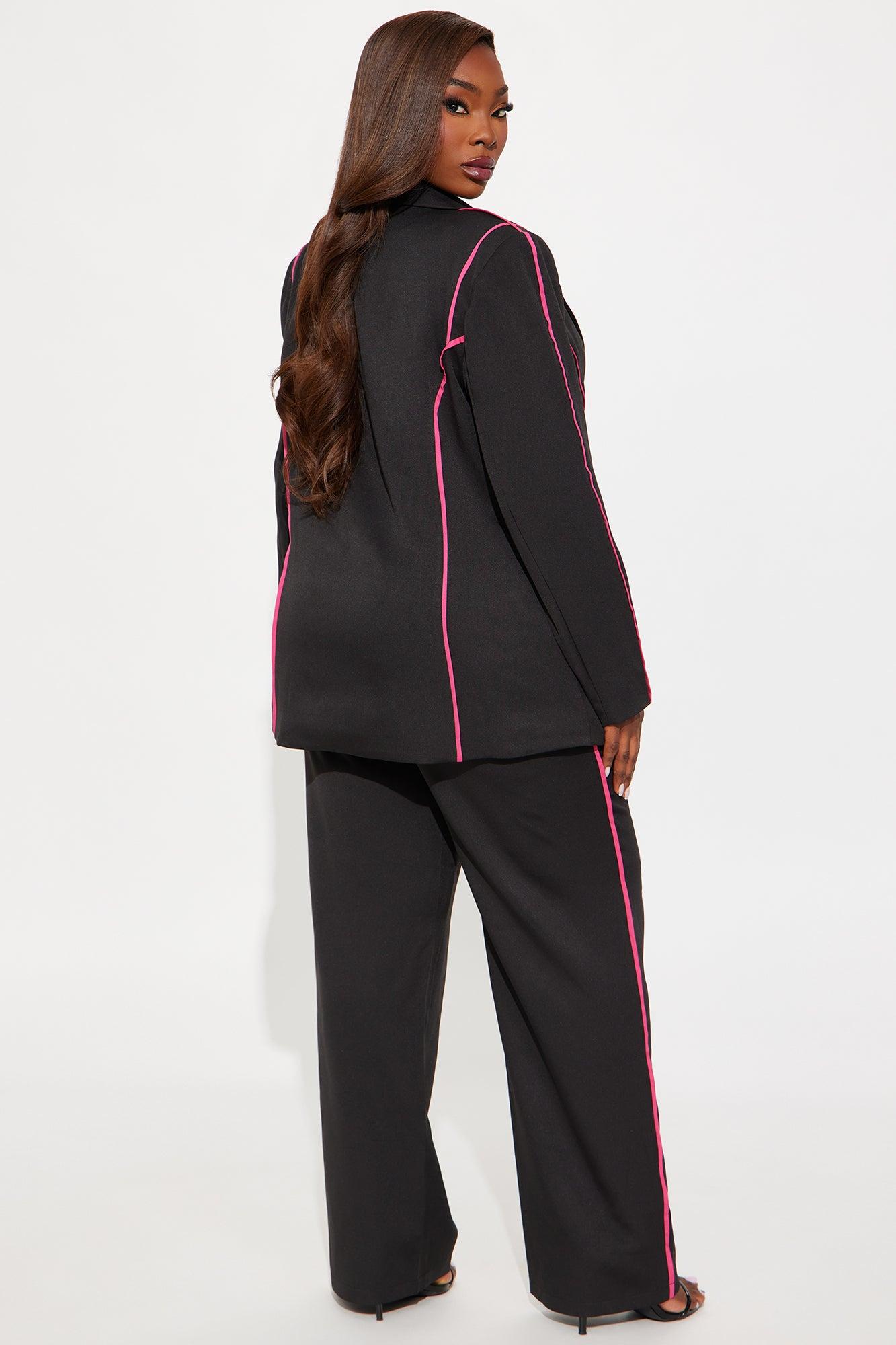 Miss Executive Blazer Pant Set - Black/Pink Female Product Image