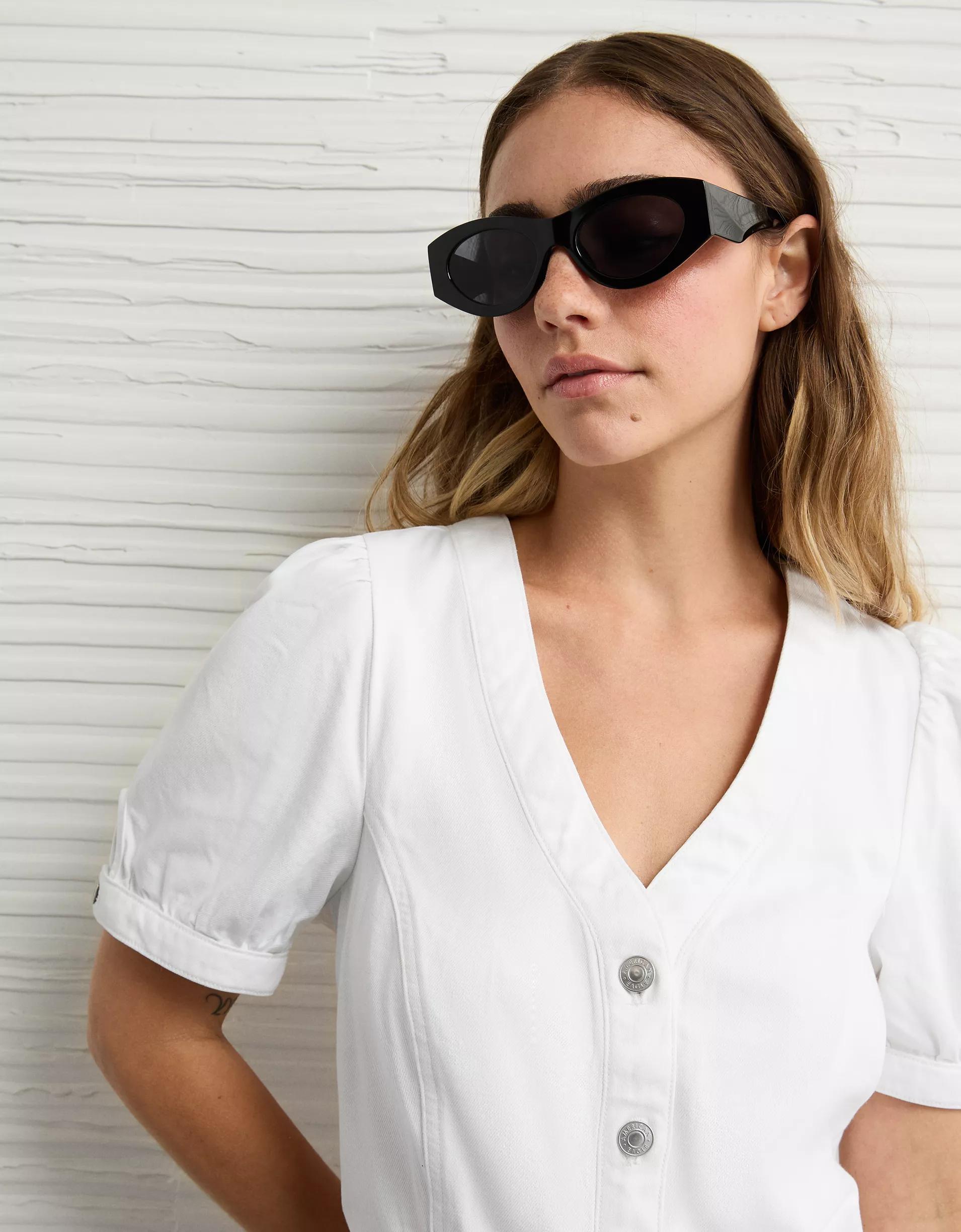 AE Puff Sleeve Denim Shift Dress Product Image