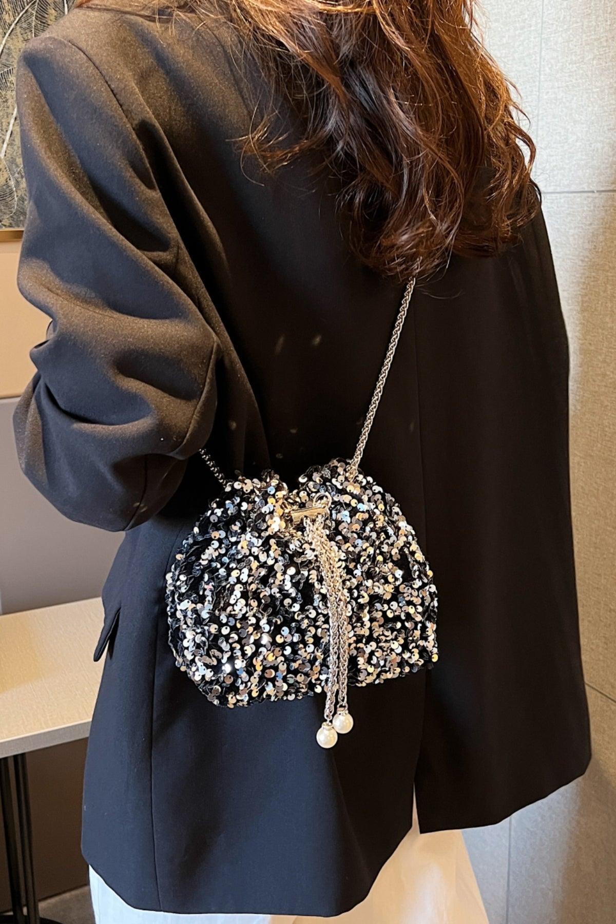 Sequin Chain Drawstring Bucket Bag Product Image