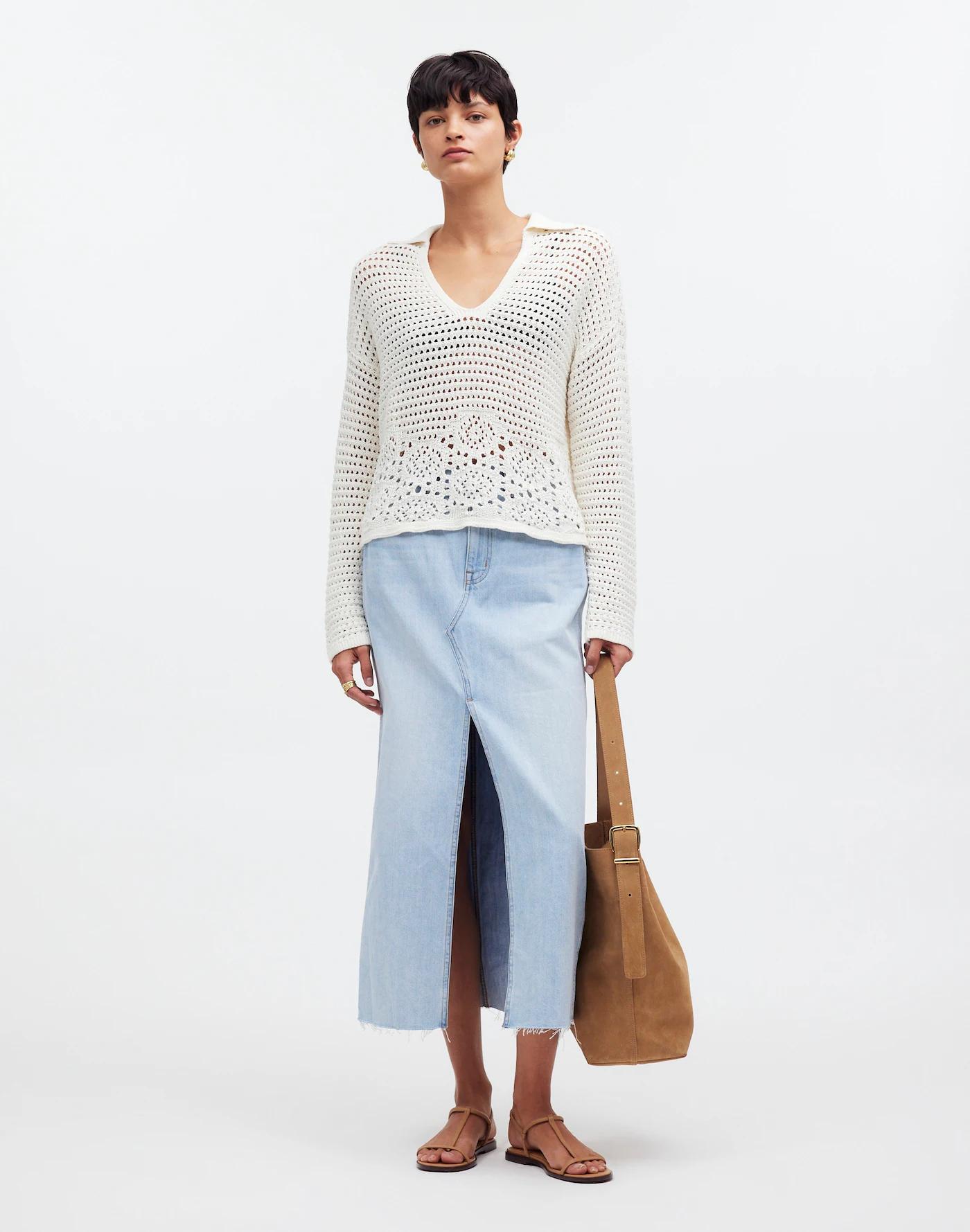 Crochet Polo Sweater Product Image