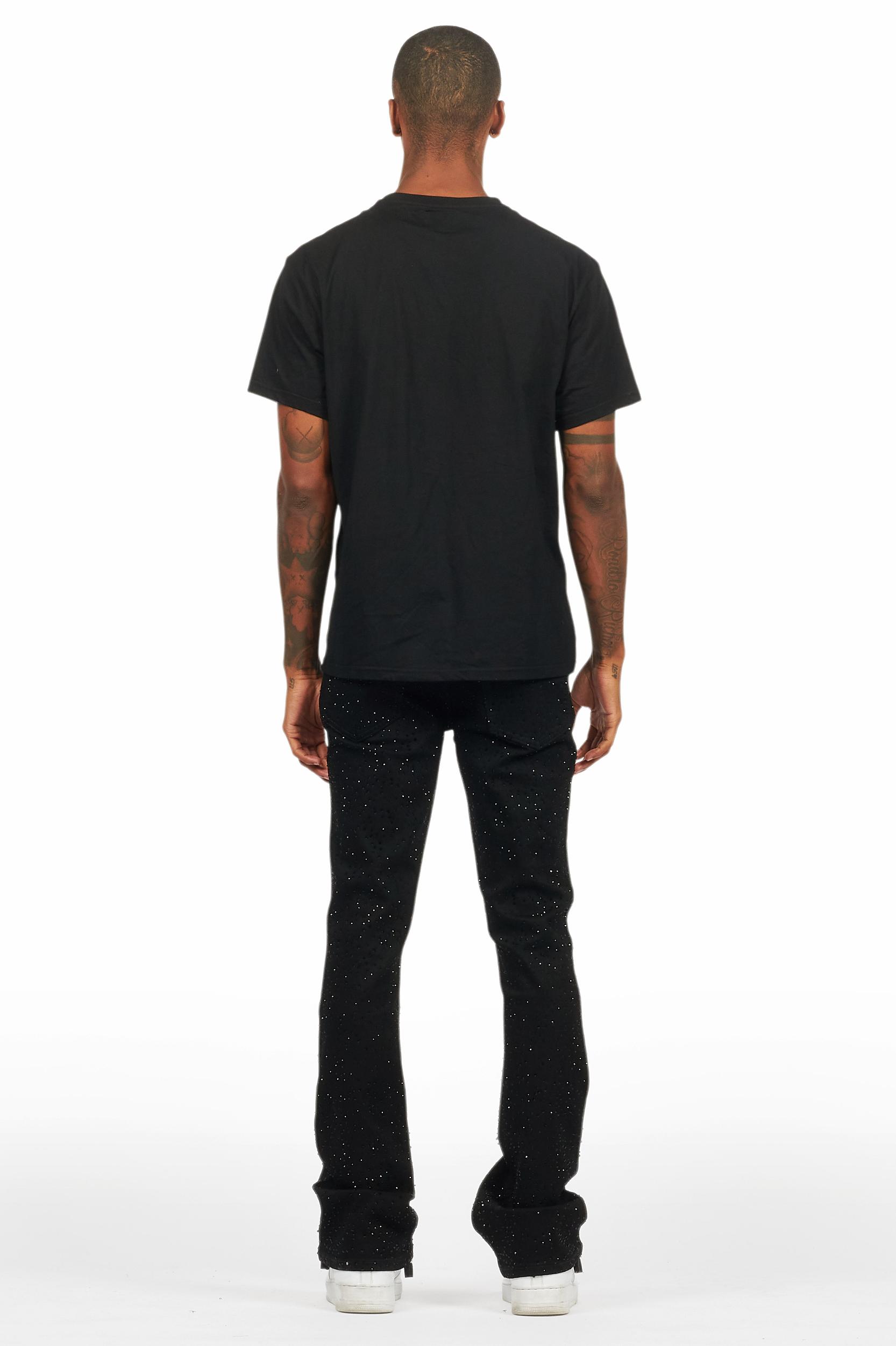Lucki Black Rhinestone Stacked Flare Jean Male Product Image
