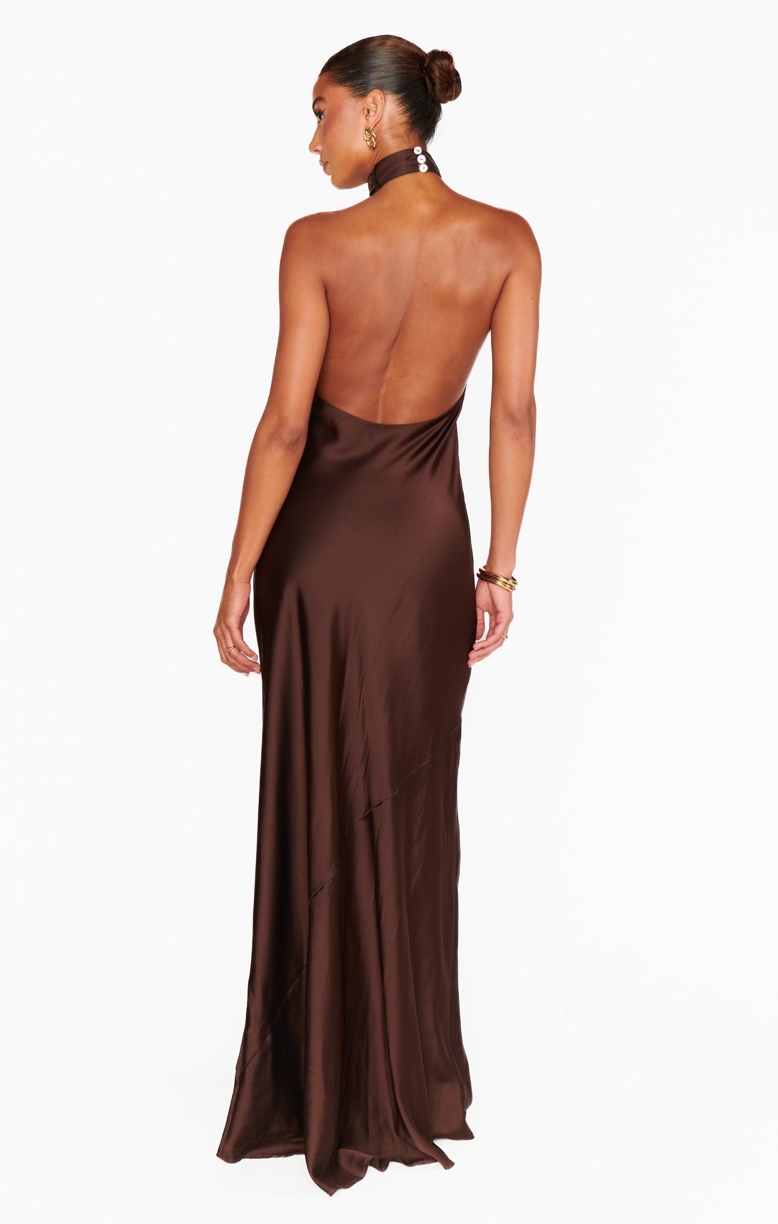 Jasmine Halter Maxi Dress ~ Chocolate Luxe Satin Product Image