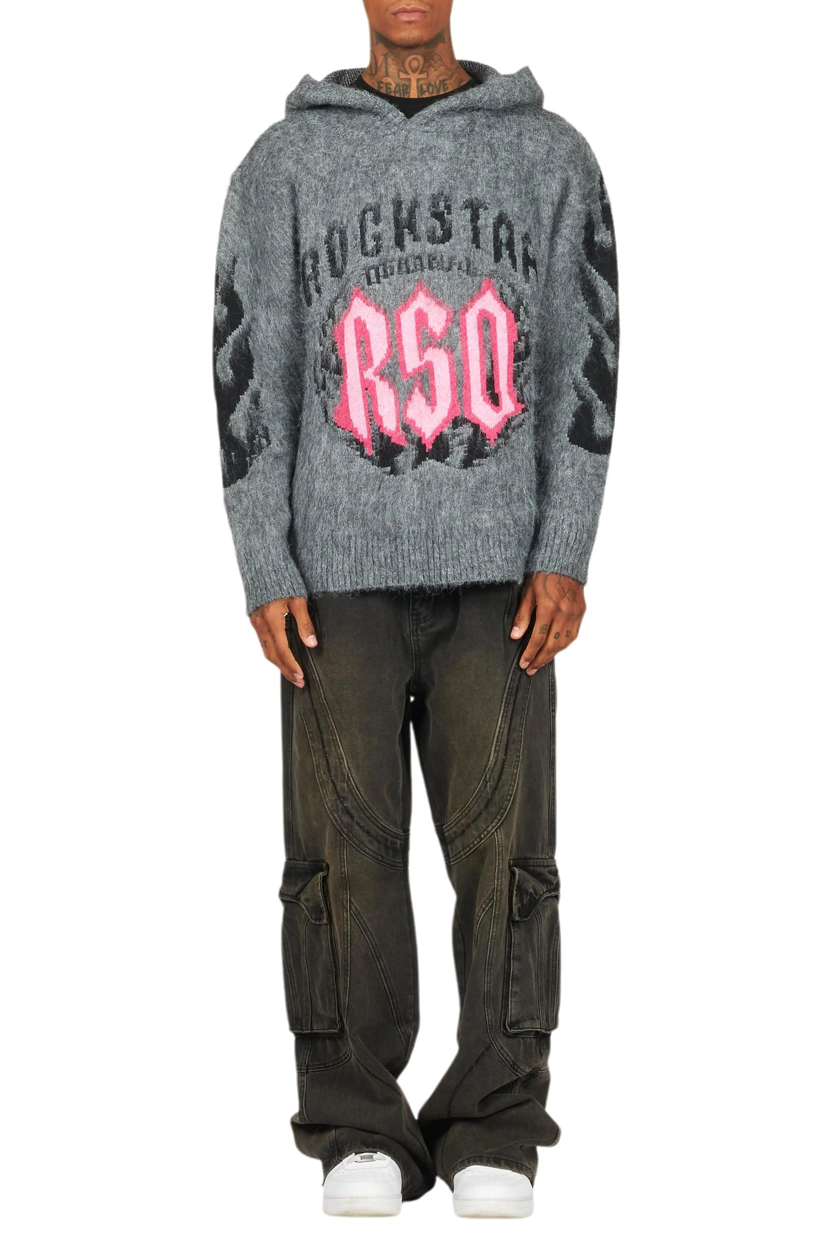 Boaz Heather Grey Graphic Mohair Hoodie Male Product Image