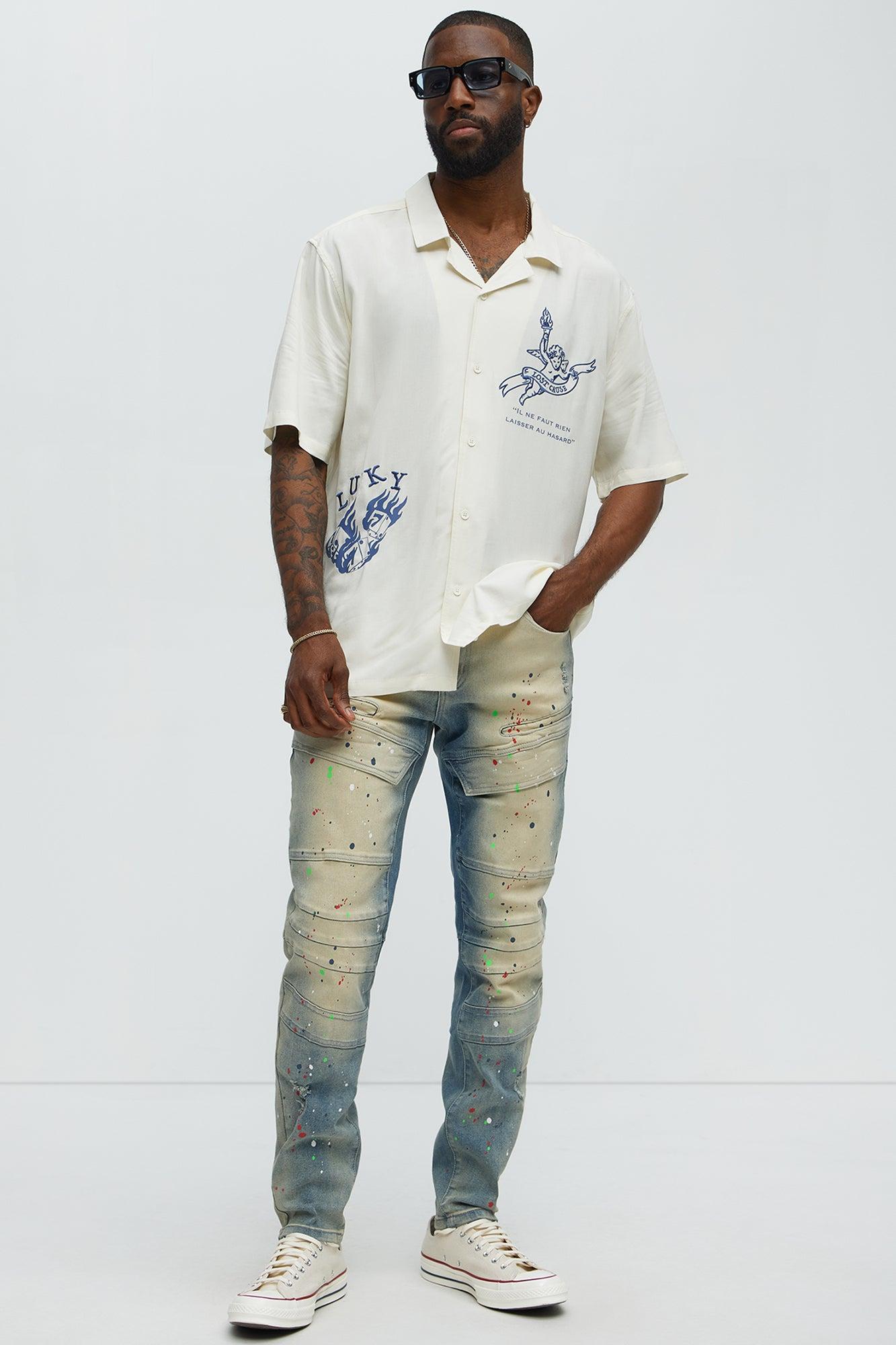 Made It Paint Splatter Skinny Jeans - Light Blue Wash Product Image