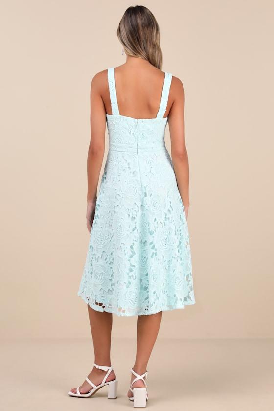 Divine Beauty Mint Blue Lace Midi Dress With Pockets Product Image