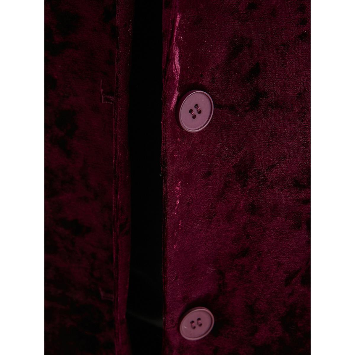 Plus Size Solid Pocket Button Velvet Blazer Eggplant Women Going out Plain Pocket Sleeve Long Sleeve Lapel Collar 18-20/2X Pocket Party Blazers BloomChic Product Image