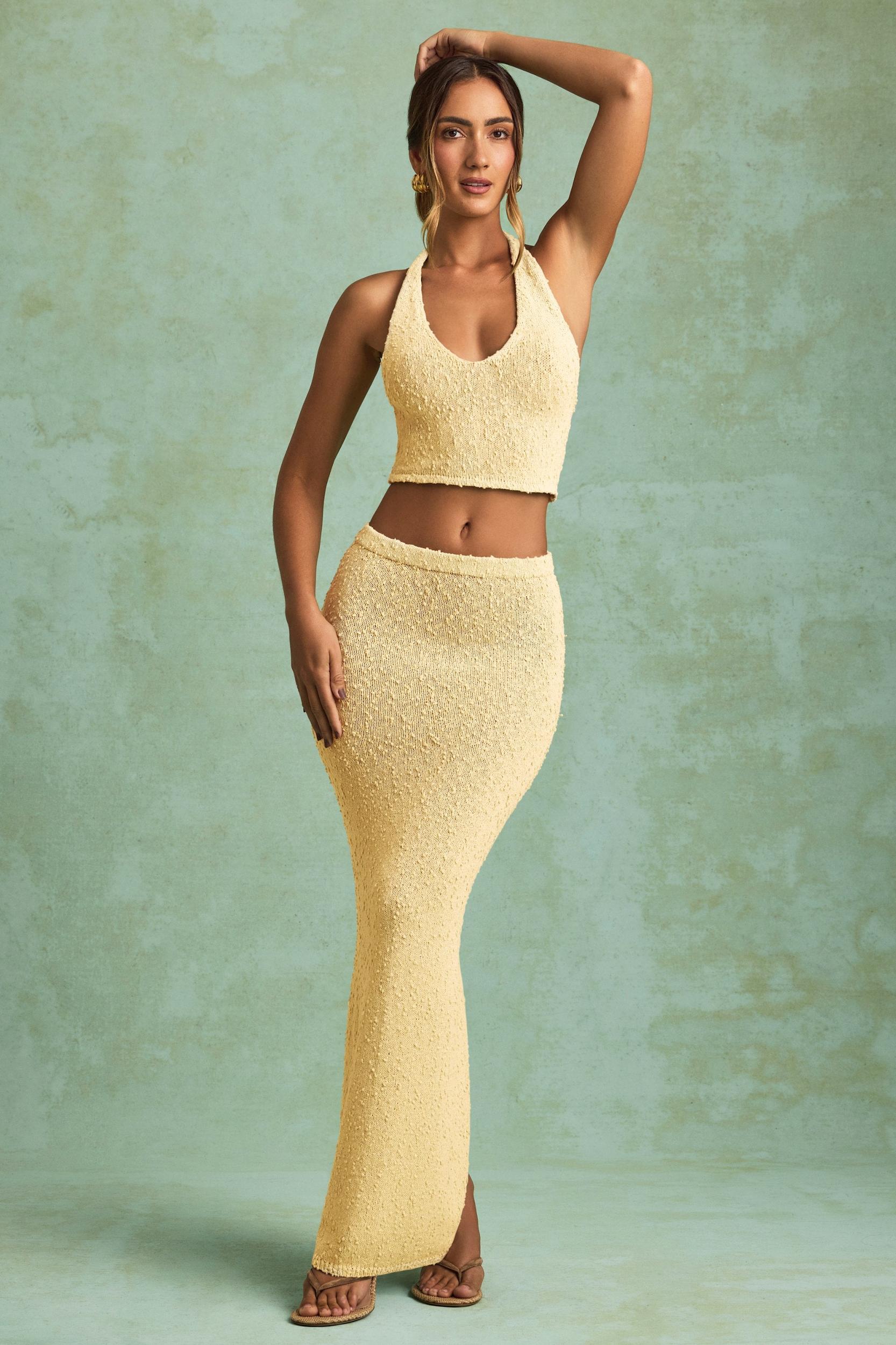 Bouclé Mid-Rise Maxi Skirt in Yellow Product Image
