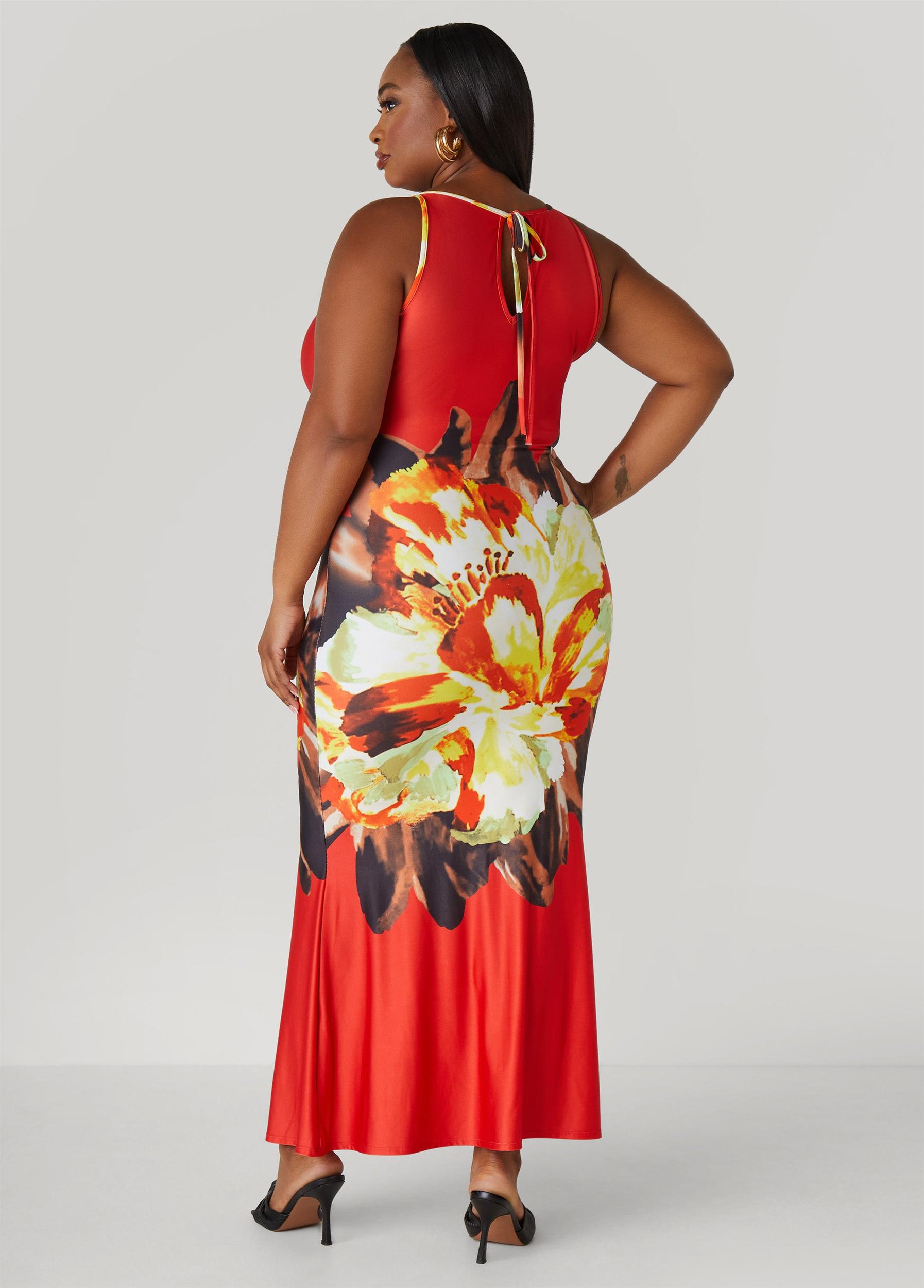 Plus Size Floral Print Bodycon Maxi Dress Ashley Stewart Product Image