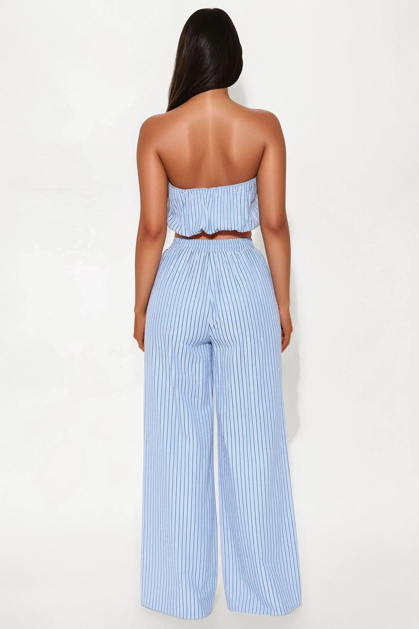 Gracie Pinstripe Pant Set - Light Blue Female Product Image