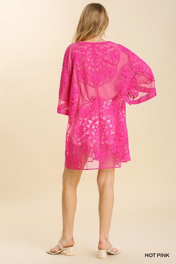 1136   ReeAnn Floral Lace Kimono w/ Waist Tie - Reg & Plus Product Image