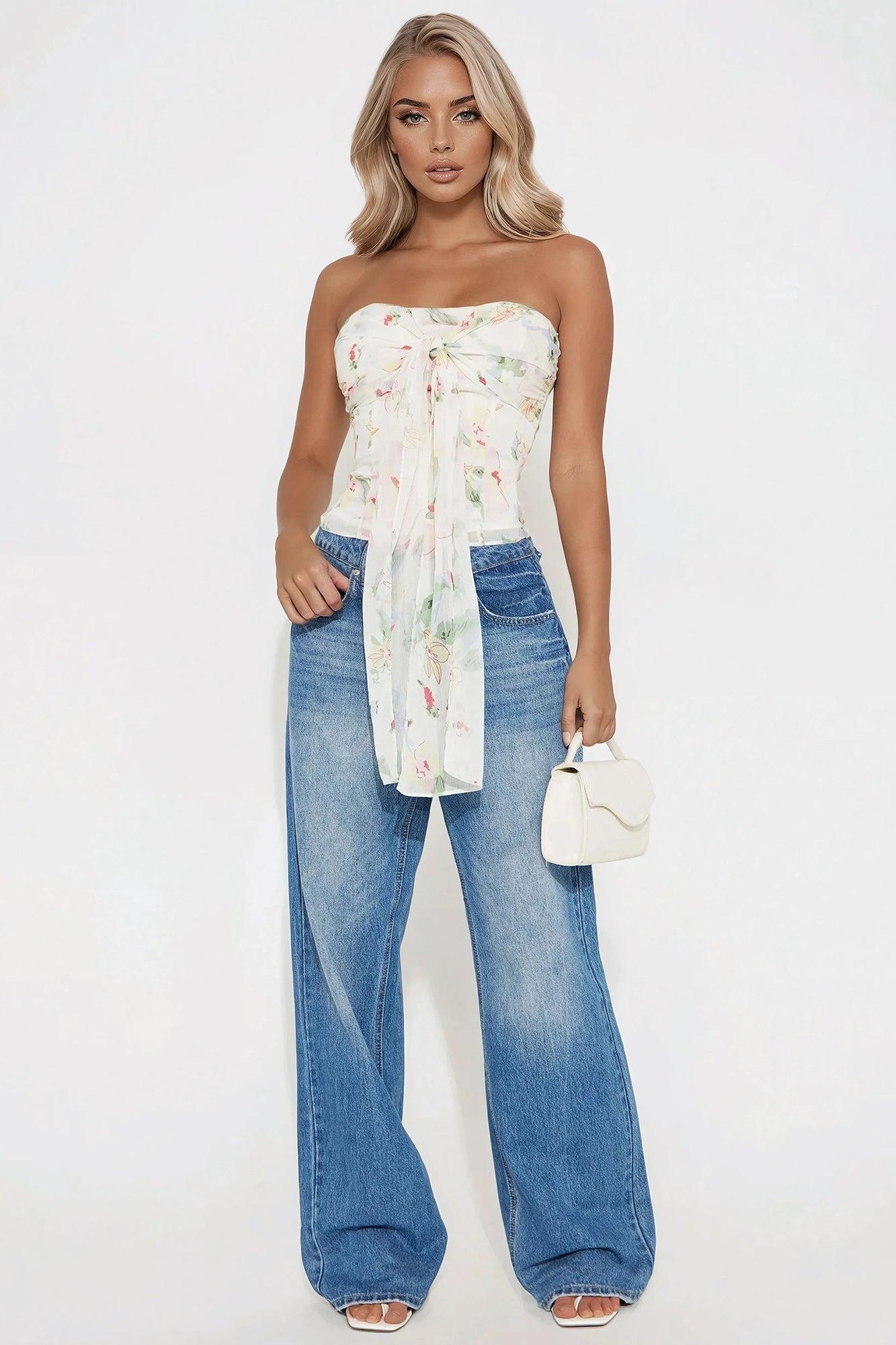 Garden Getaway Chiffon Floral Top - Ivory/combo Product Image