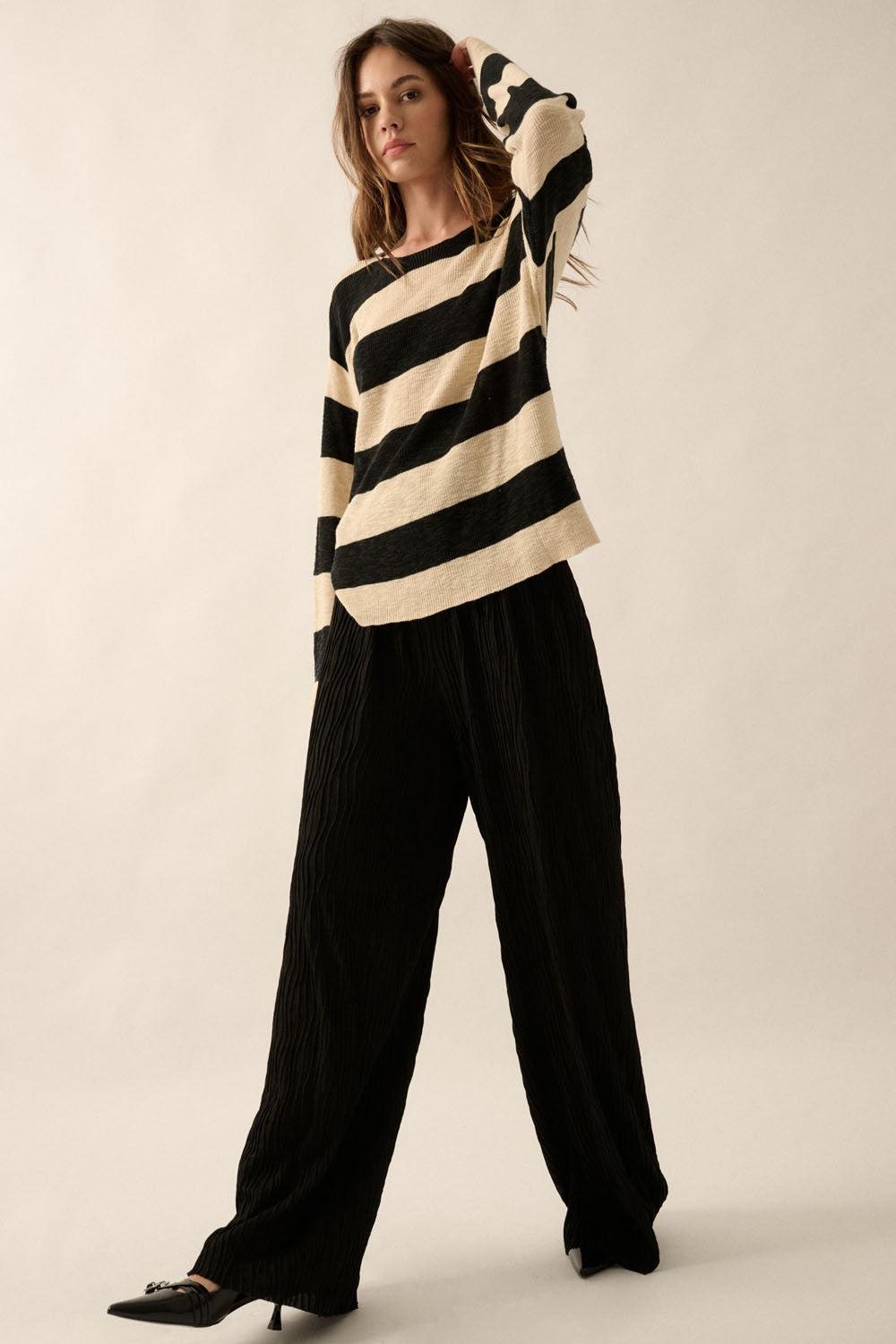 Wavy Texture Rib-Knit Wide-Leg Pants Product Image