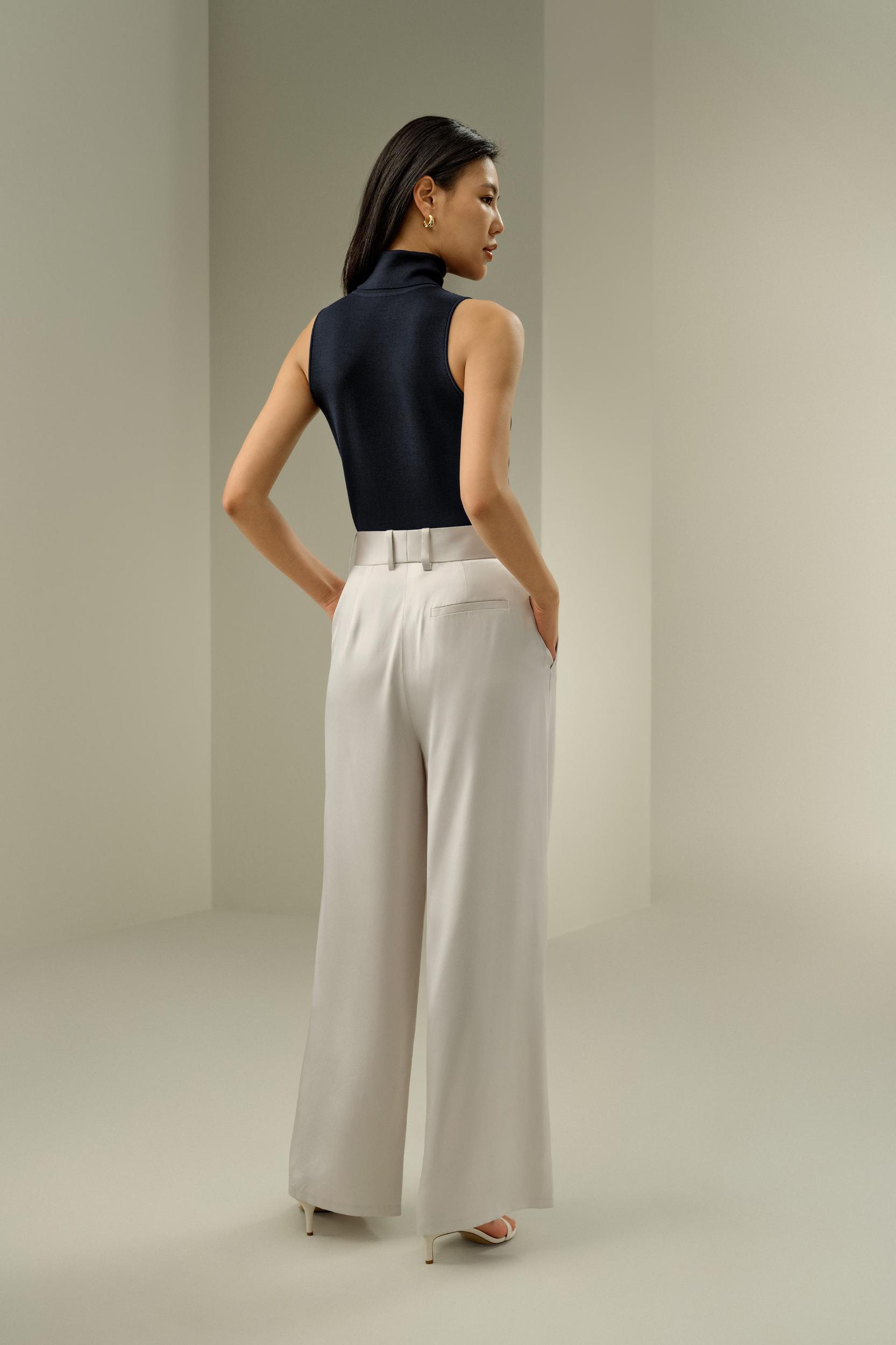 High-Waisted Wide Leg Dense Silk Pants Product Image