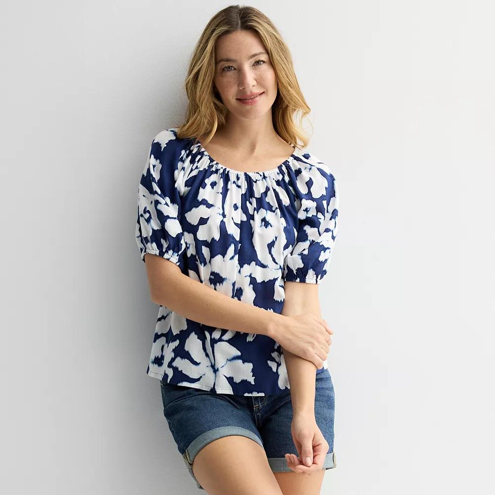 Womens Sonoma Goods For Life Peasant Top Blue Abstract Floral Product Image