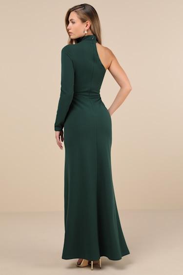 Keep It Interesting Emerald Cutout One-Shoulder Maxi Dress Product Image