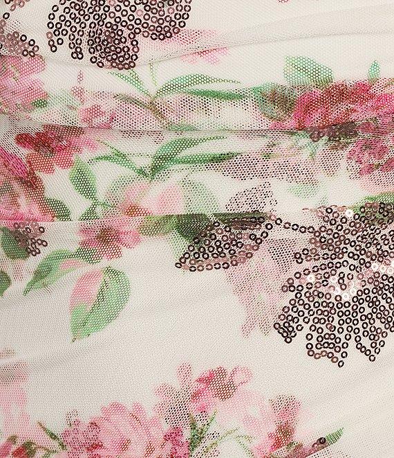 Honey and Rosie Floral Sequin Strapless Sleeveless Wide Ruffle Shirred Dress Product Image