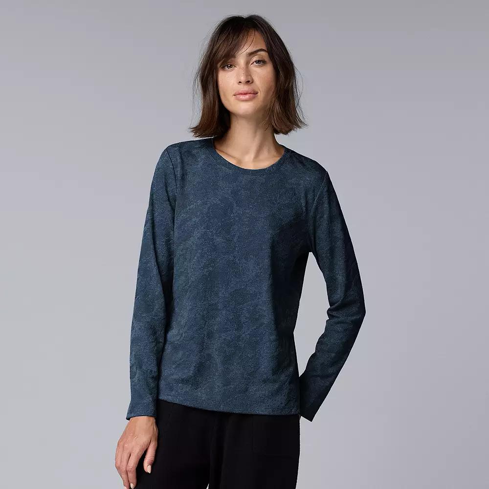 Women's Simply Vera Vera Wang Long Sleeve Crew Neck Tee, Size: XXL, Quiet Storm Grey Product Image