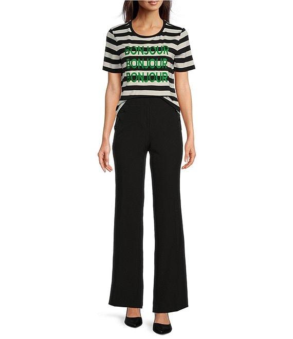 KARL LAGERFELD PARIS Jersey Knit Stripe Bonjour Crew Neck Short Sleeve Tee Product Image