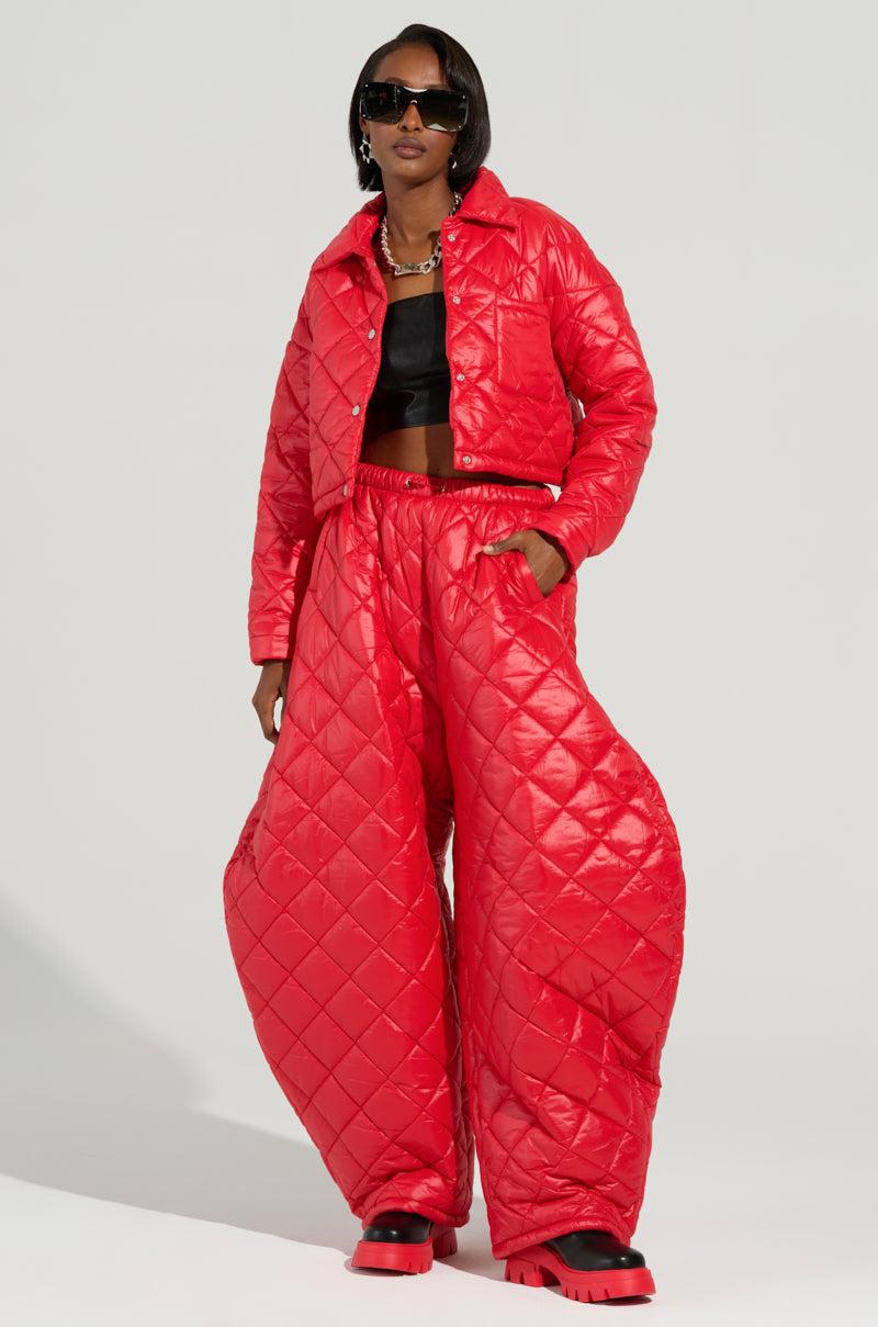 VIVI OVERSIZED PUFFER PANTS IN RED Product Image