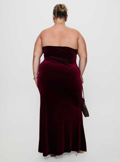 Irena Strapless Maxi Dress Burgundy Curve Product Image