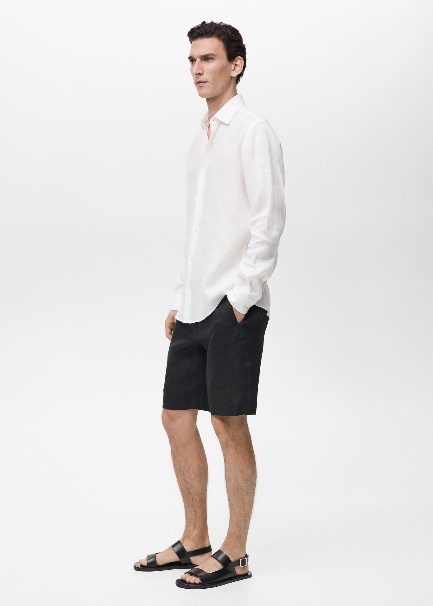 Slim-fit 100% linen bermuda shorts - Men | MANGO USA Product Image