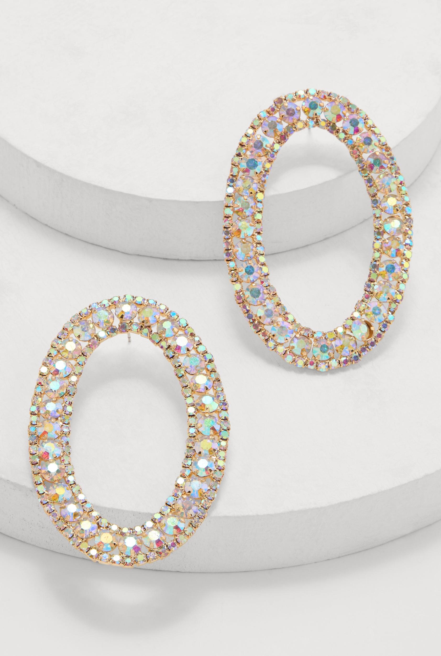 Rhinestone Oval Drop Earrings Unisex Product Image