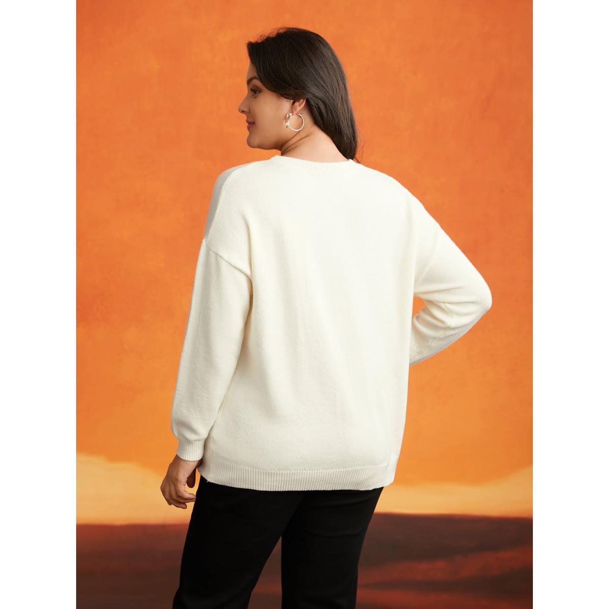 Plus Size Supersoft Essentials Bewitched Cat Crew Neck Pullover Ivory Women Casual Long Sleeve Round Neck Everyday Pullovers BloomChic 30/6X Product Image