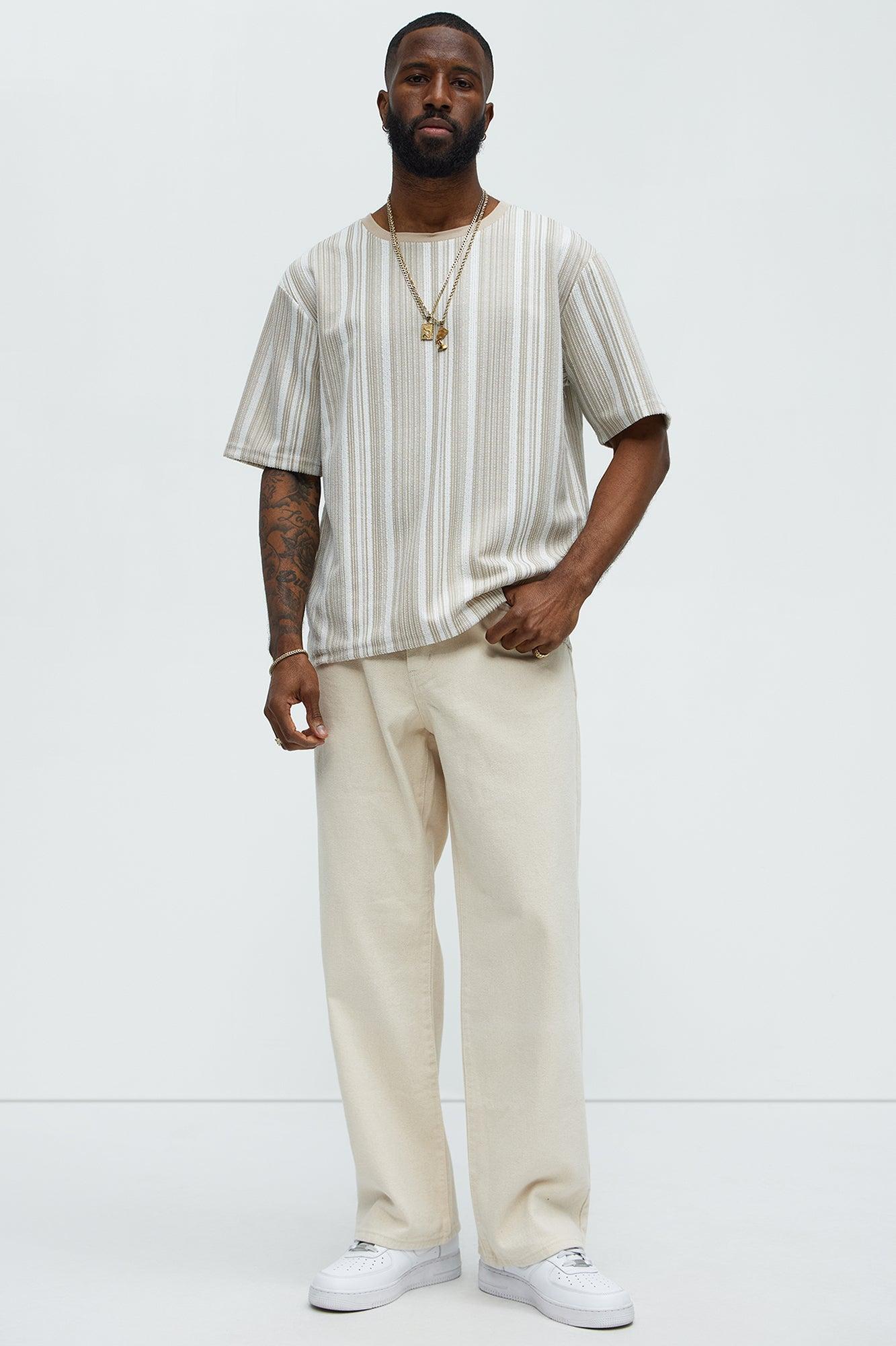 Textured Striped Short Sleeve Tee - Taupe/combo Product Image