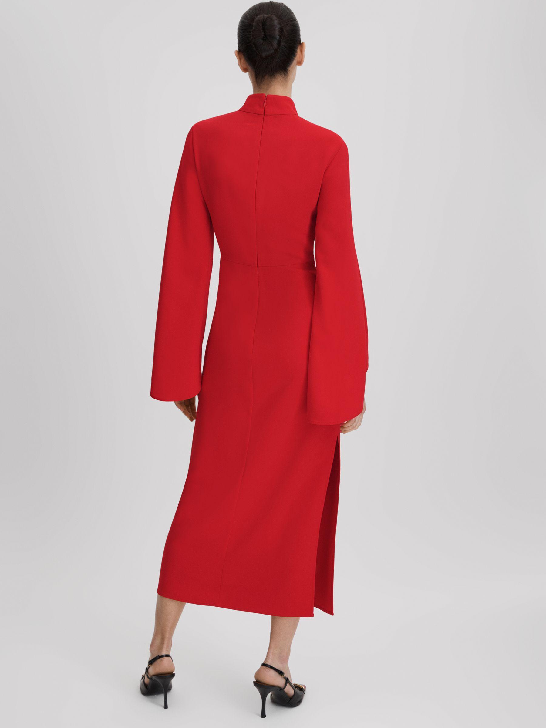 Flute Sleeve Bodycon Midi Dress in Red Product Image